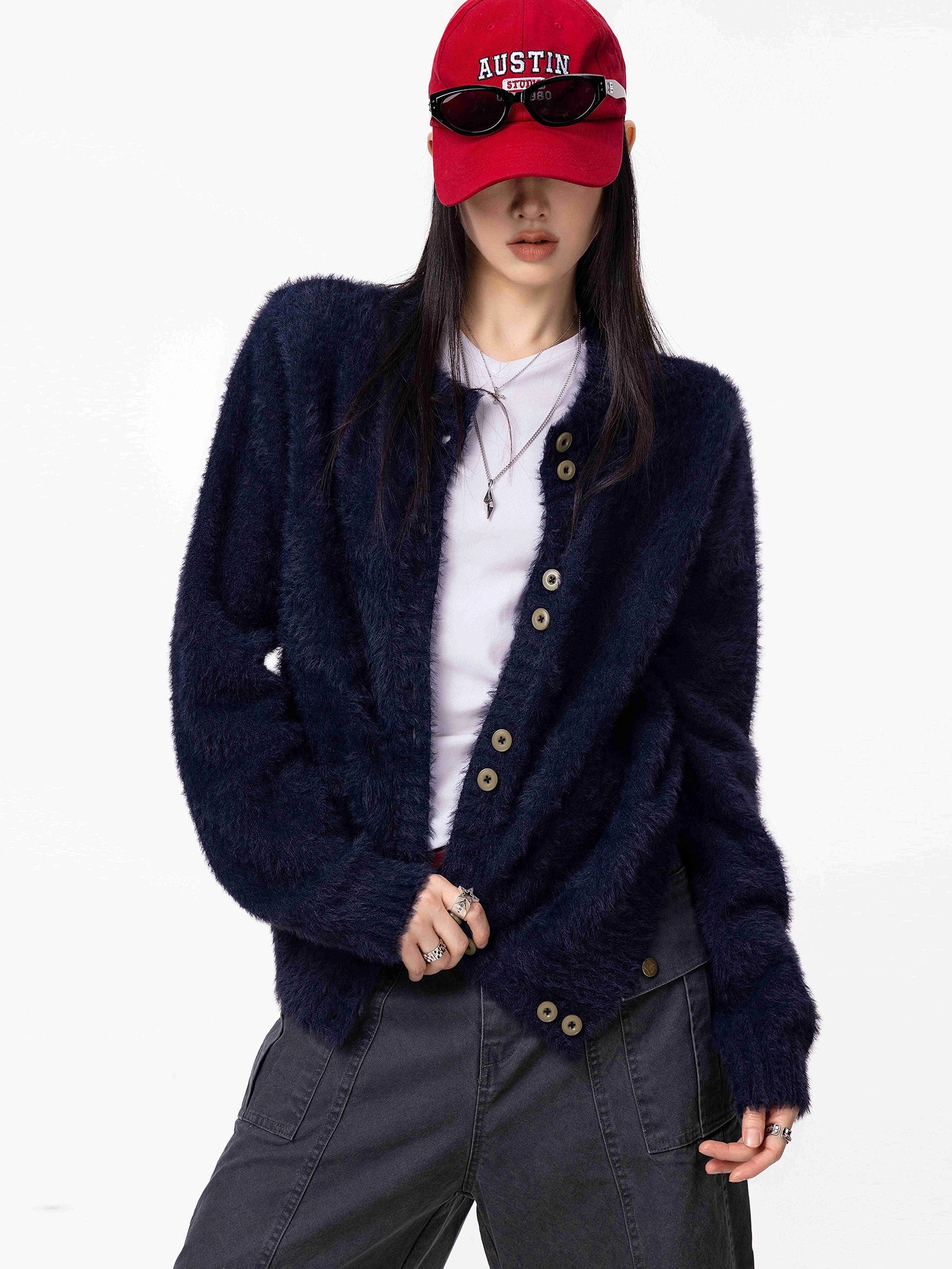 ICH MODE 美式复古毛针织衫女2025新款秋冬外搭毛衣开衫外套上衣