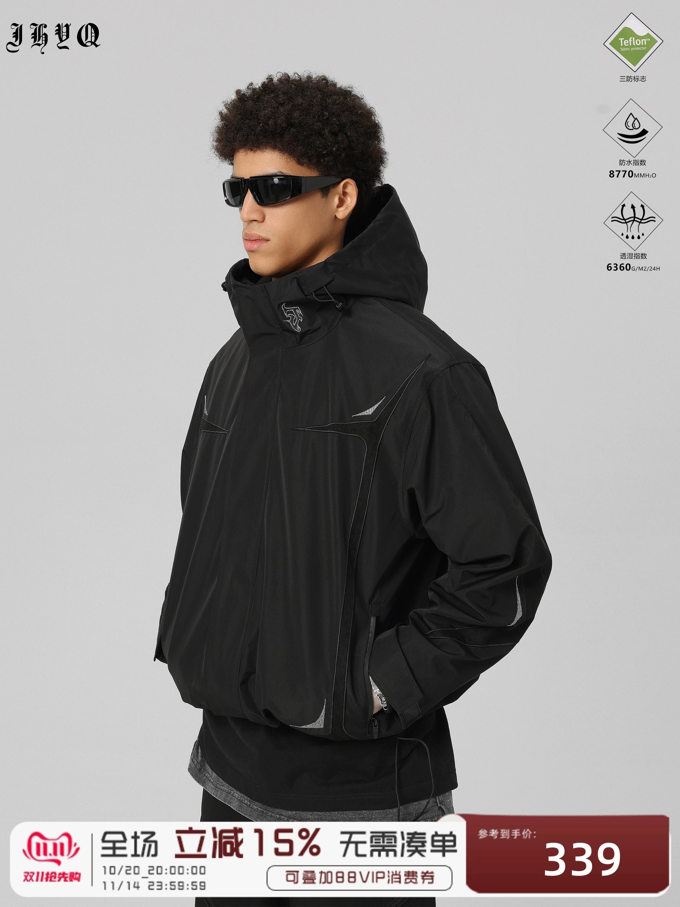 【檀健次同款】JHYQ户外连帽冲锋夹克衣服男宽松三防面料登山外套