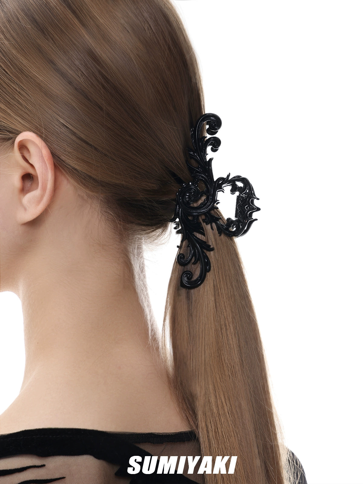 枪黑发饰!SUMIYAKI 法式复古立体雕花鲨鱼夹精致通勤百搭发饰