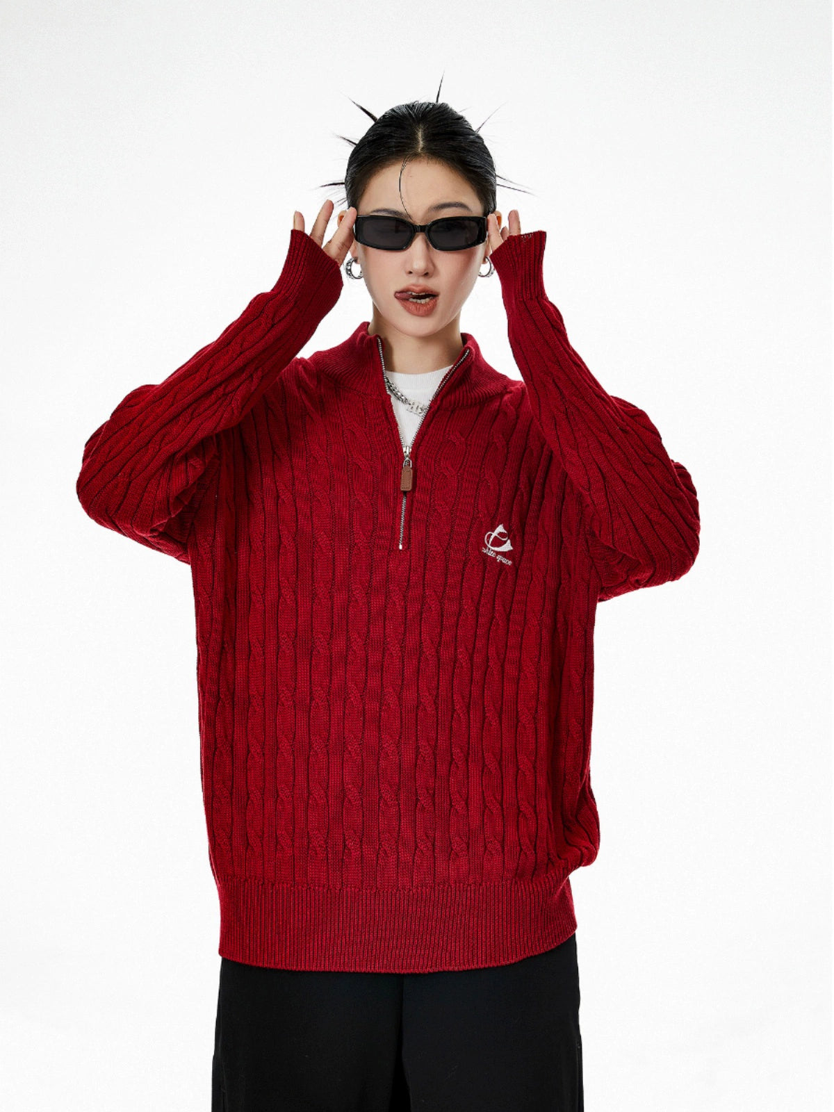 ICH MODE 美式复古半高领毛衣女秋冬季慵懒风软糯针织杉外套新款