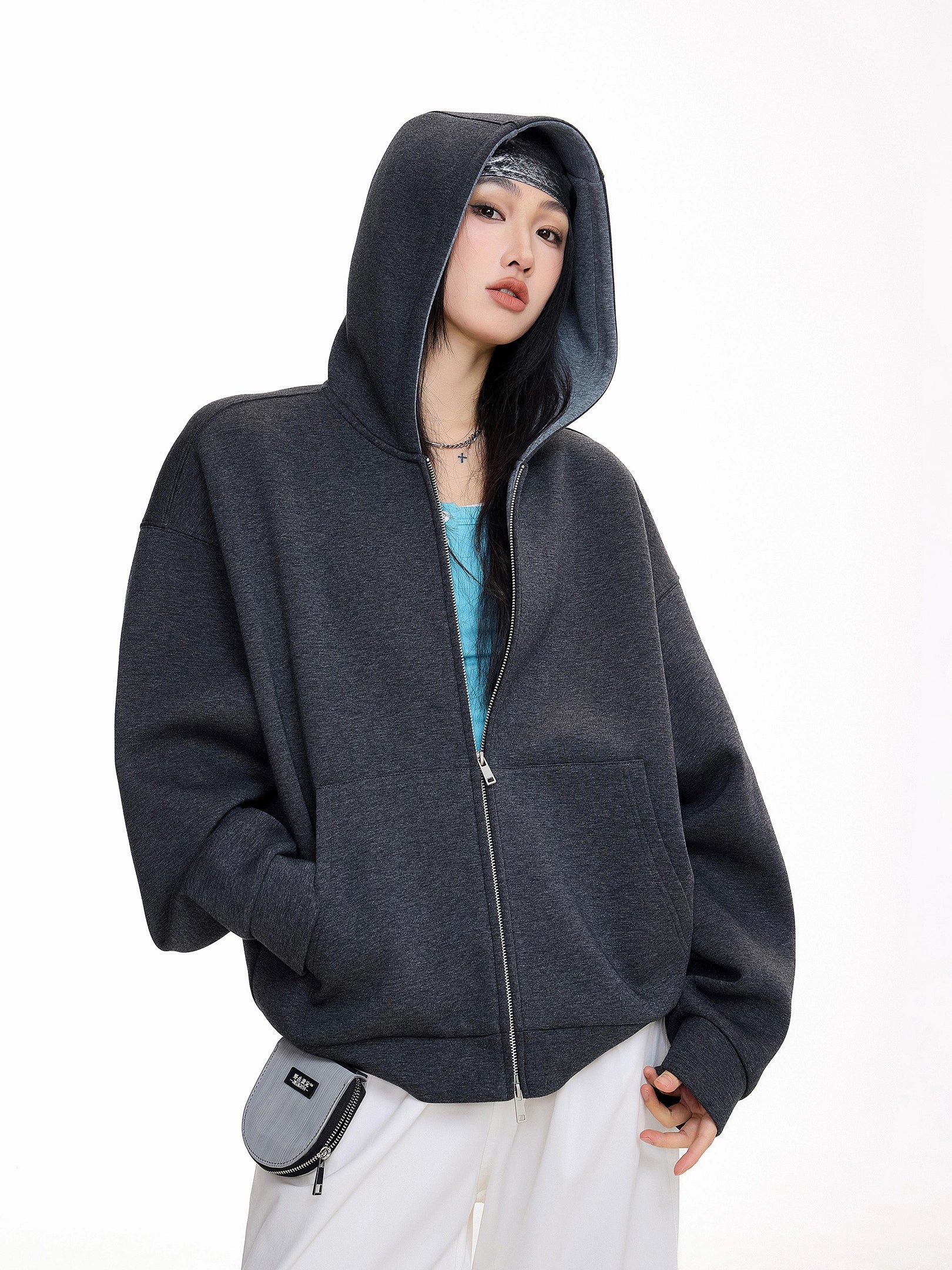 ICH MODE 美式复古开衫卫衣外套女2025新款秋冬宽松撞色连帽上衣