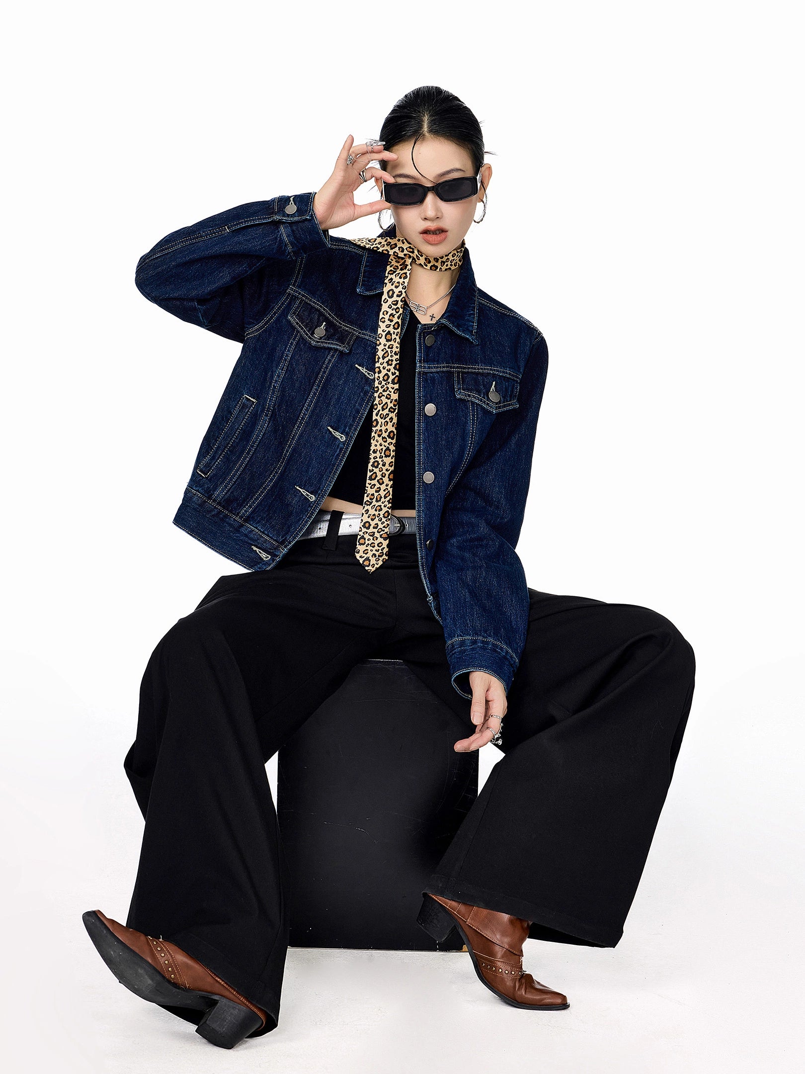 ICH MODE 美式复古做旧牛仔外套女秋冬2025新款短款开衫夹克上衣