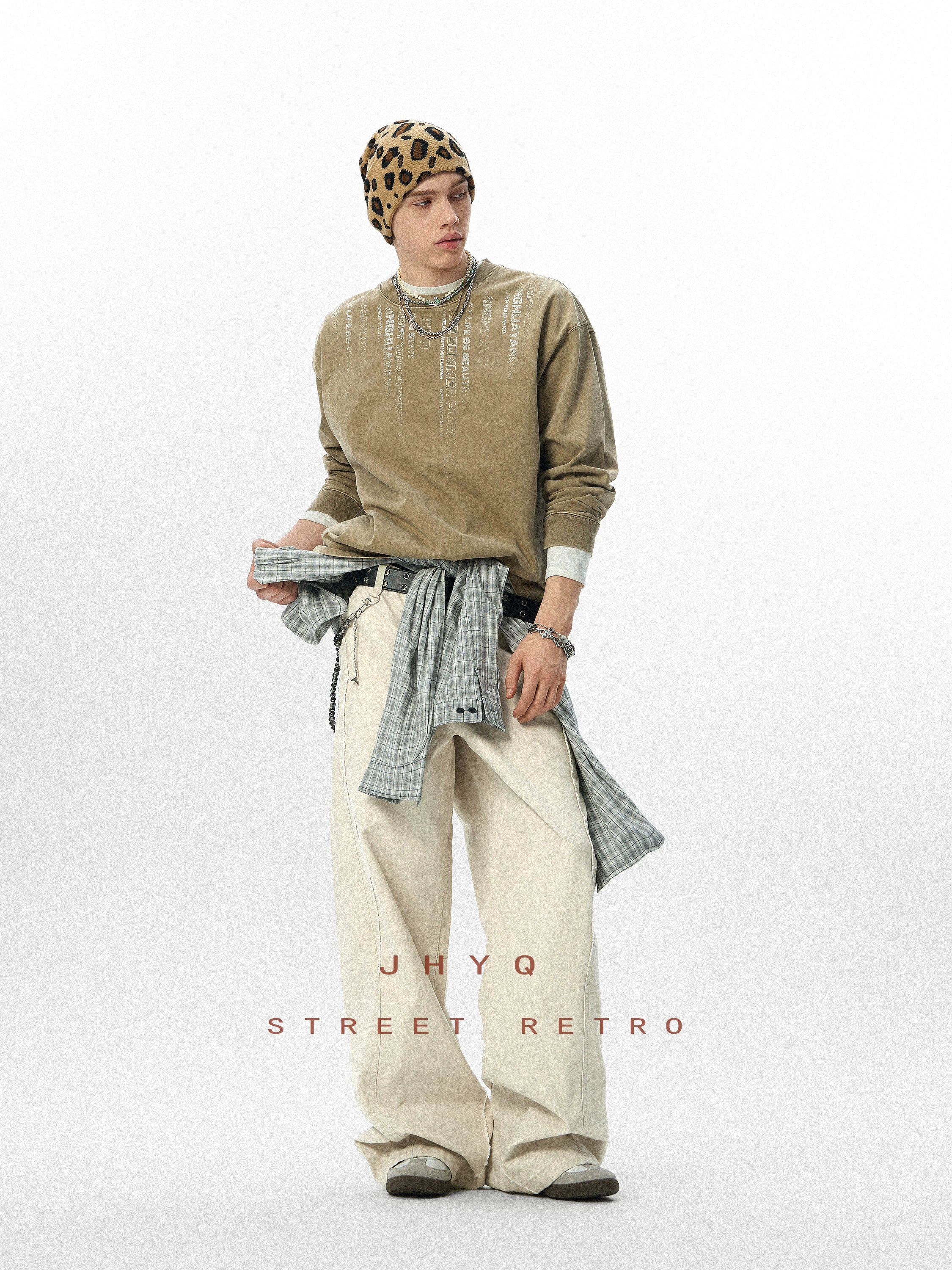 【代码】JHYQ秋季新款320G重磅美式水洗长袖T恤男士圆领休闲卫衣