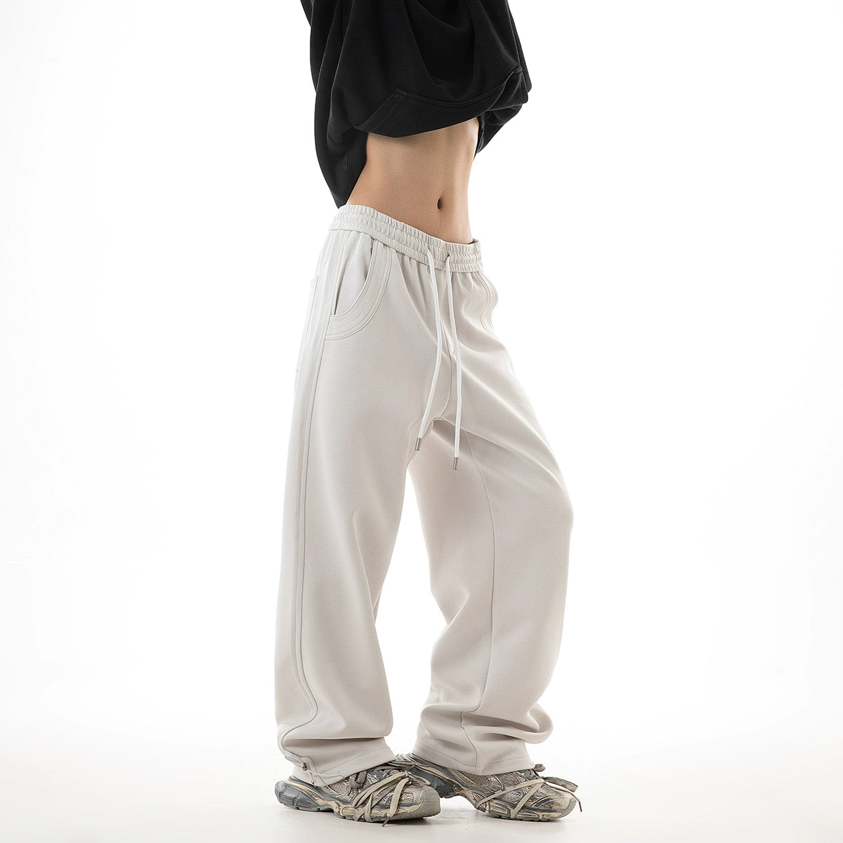 ICH MODE 美式复古休闲运动卫裤女秋冬国潮牌宽松垂感直筒休闲裤