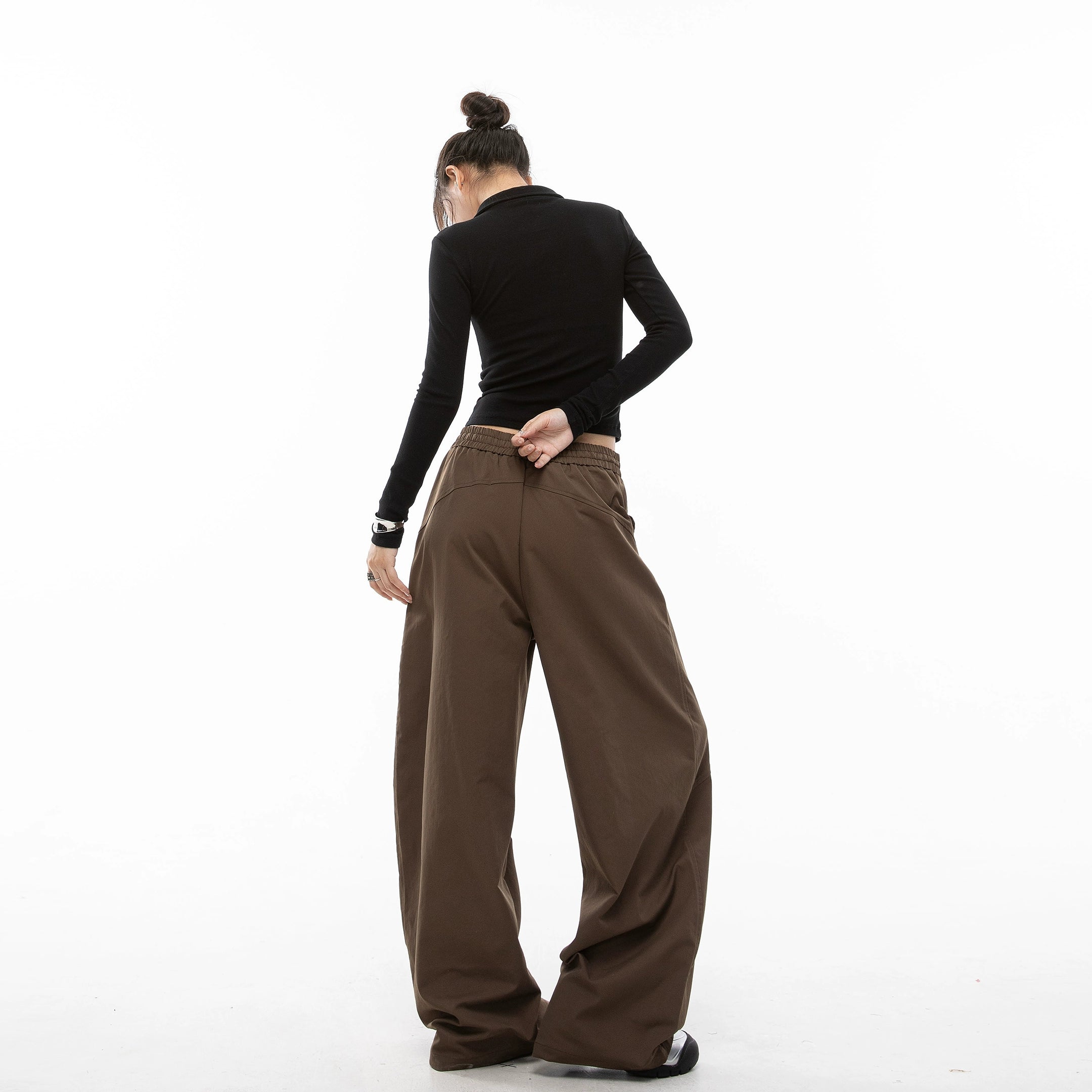 ICH MODE 美式复古弯刀休闲裤女宽松慵懒直筒裤子百搭阔腿运动裤