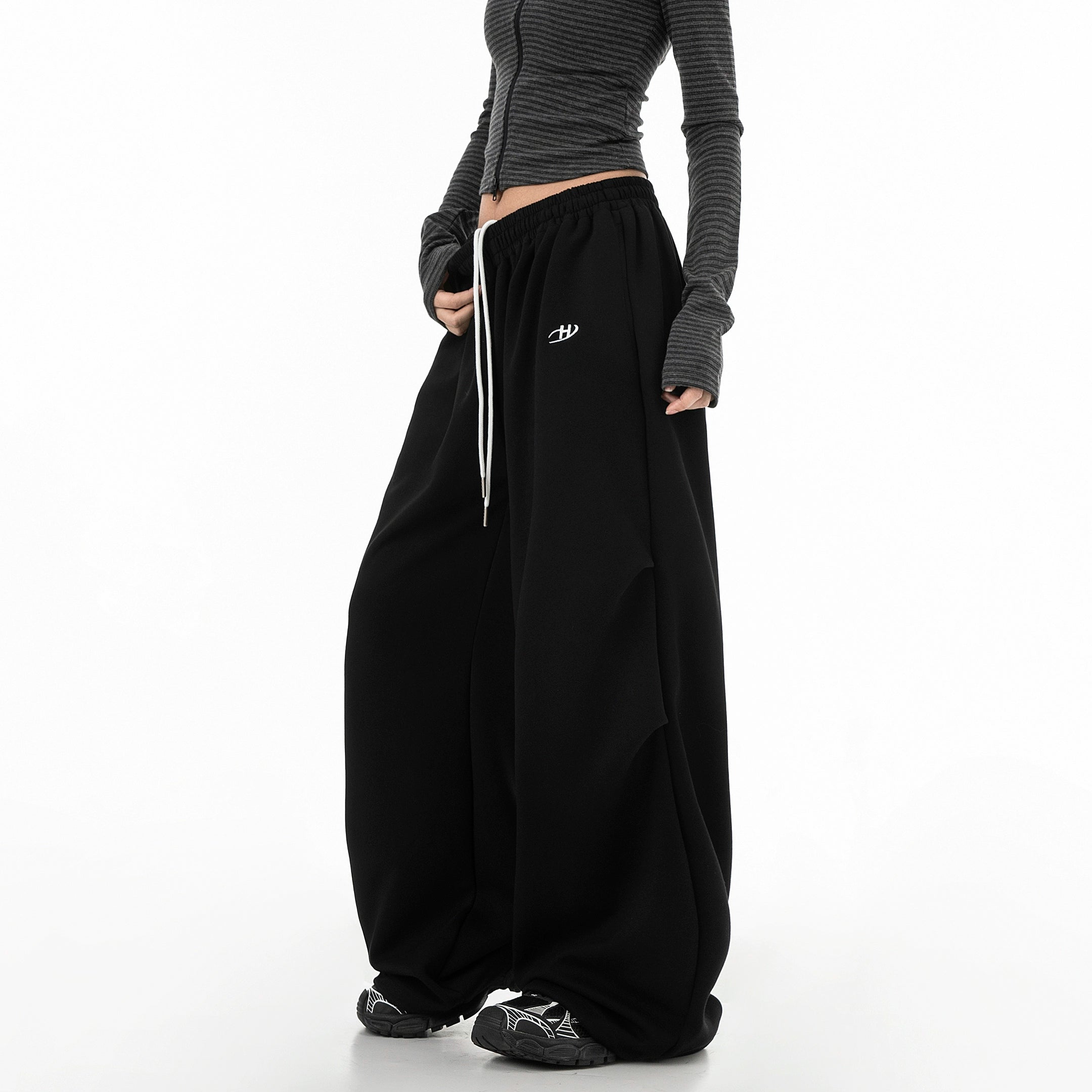 ICH MODE 美式复古伞兵休闲裤女宽松抽绳运动裤工装裤直筒阔腿裤