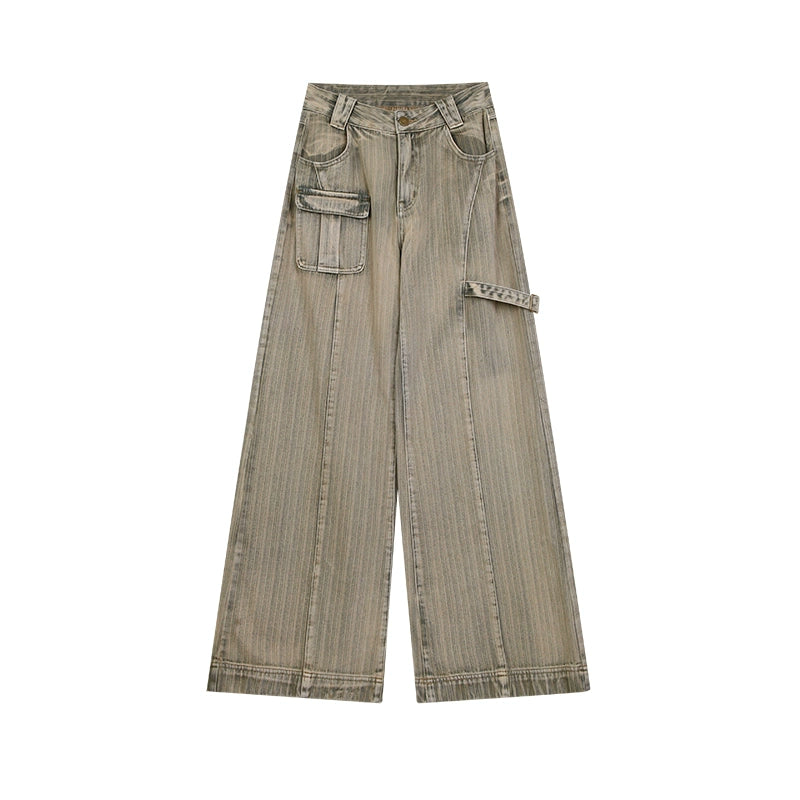 野生zerocircle怀旧色复古直筒牛仔裤女春显瘦宽松阔腿设计感裤子