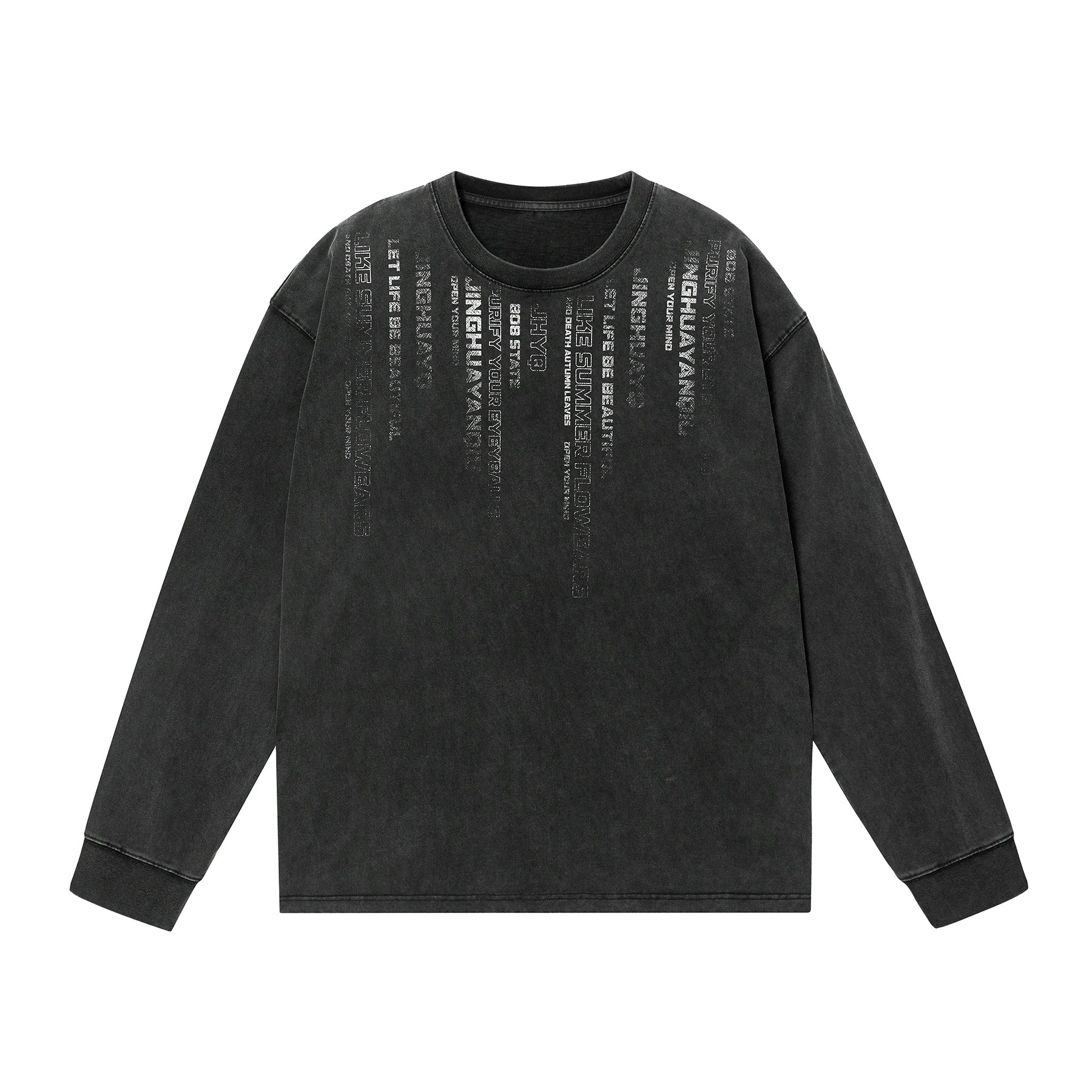 【代码】JHYQ秋季新款320G重磅美式水洗长袖T恤男士圆领休闲卫衣