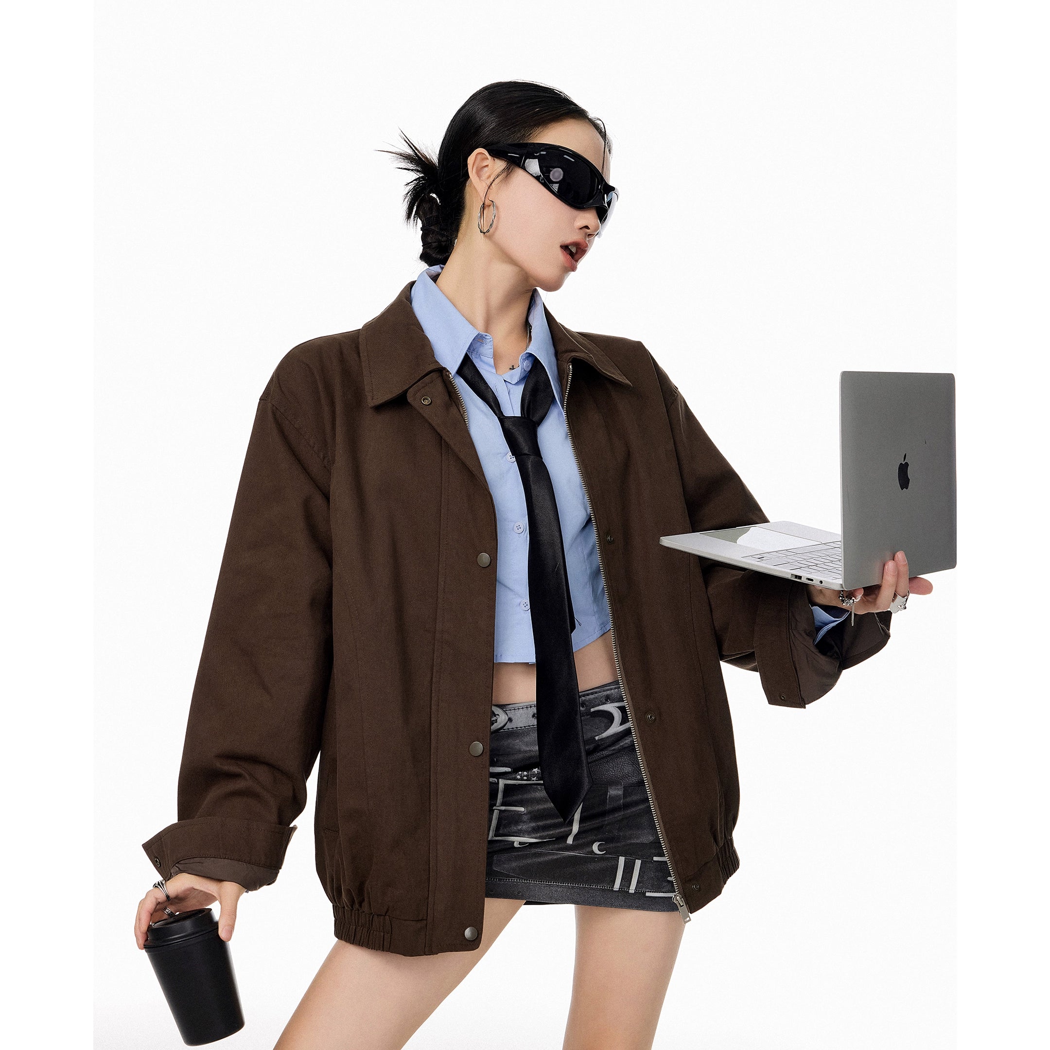 ICH MODE 美式复古哈灵顿外套女2025秋冬季新款翻领开衫夹克上衣