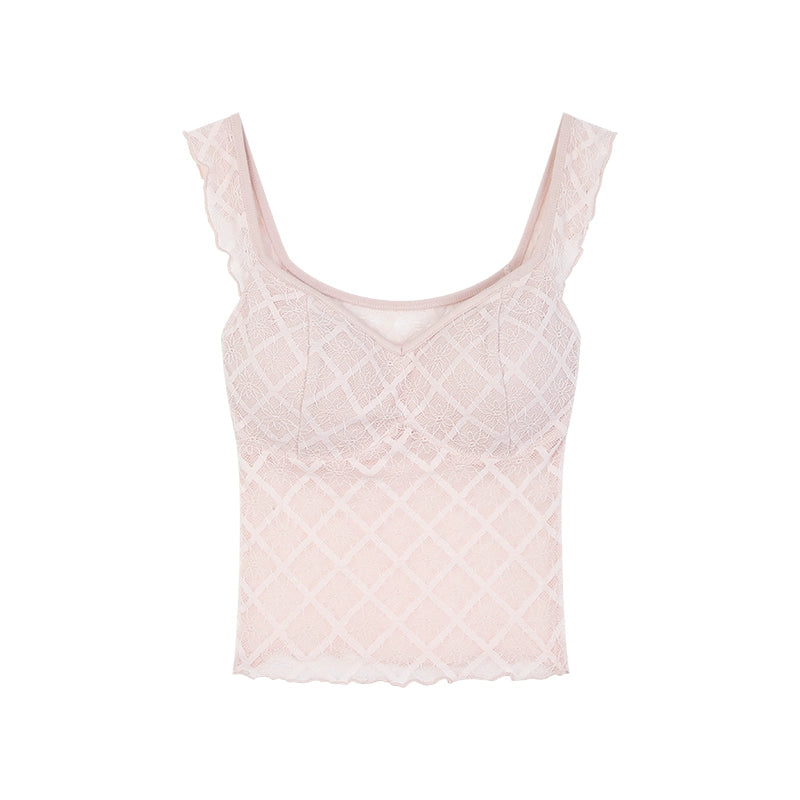 野生zero黑粉色蕾丝吊带胸垫背心女夏季外穿辣妹修身无袖短款上衣