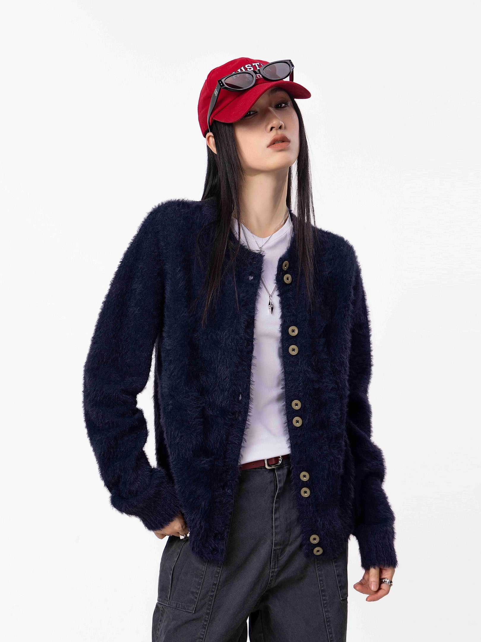 ICH MODE 美式复古毛针织衫女2025新款秋冬外搭毛衣开衫外套上衣