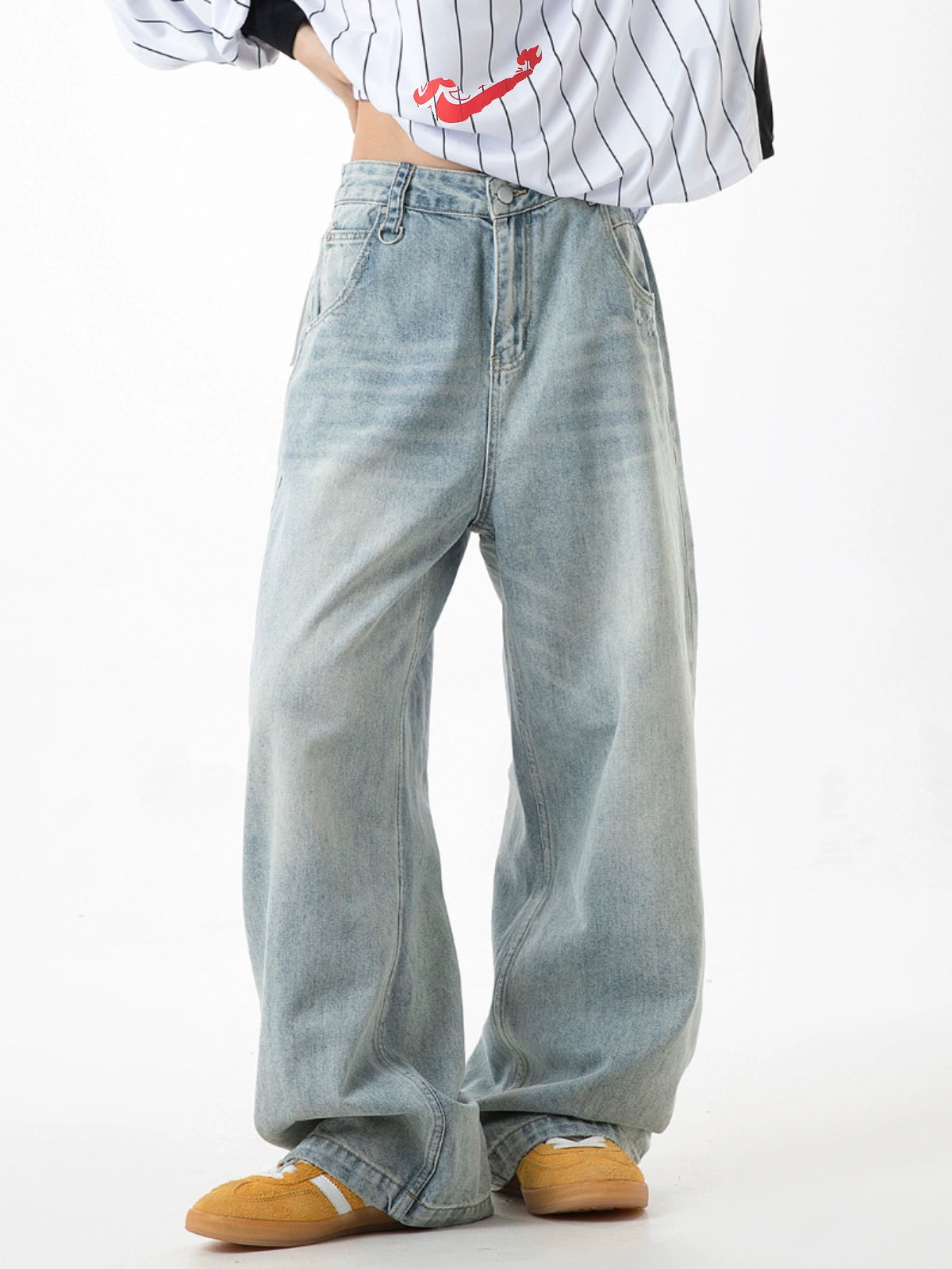 ICH MODE 美式复古宽松牛仔裤女2025新款直筒阔腿工装裤休闲裤子