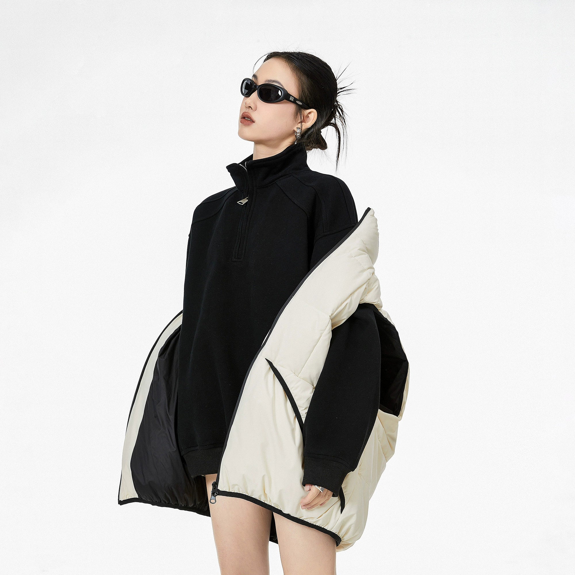 ICH MODE 美式半拉链立领卫衣女2025新款秋冬宽松慵懒风外套上衣