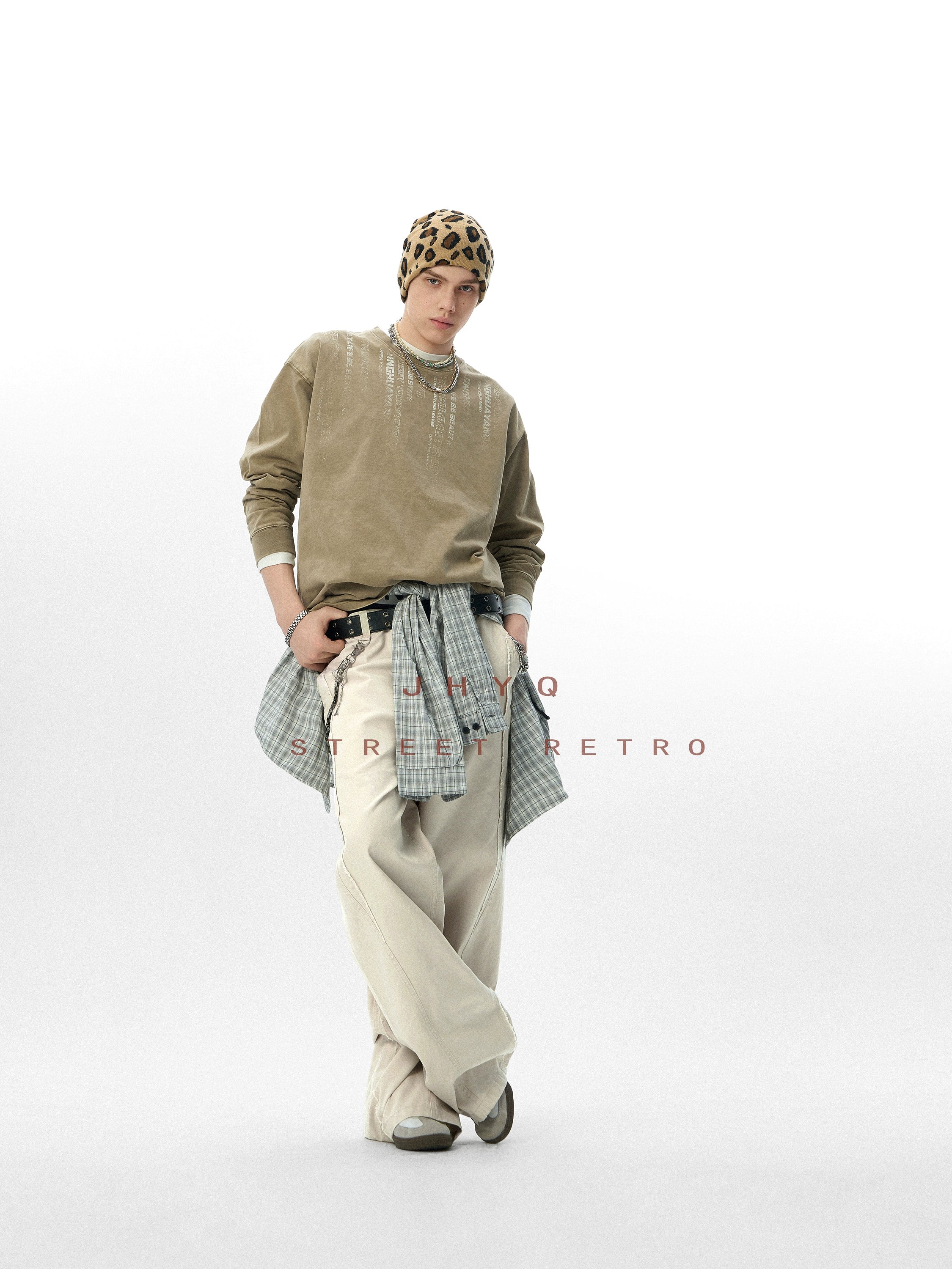 【代码】JHYQ秋季新款320G重磅美式水洗长袖T恤男士圆领休闲卫衣