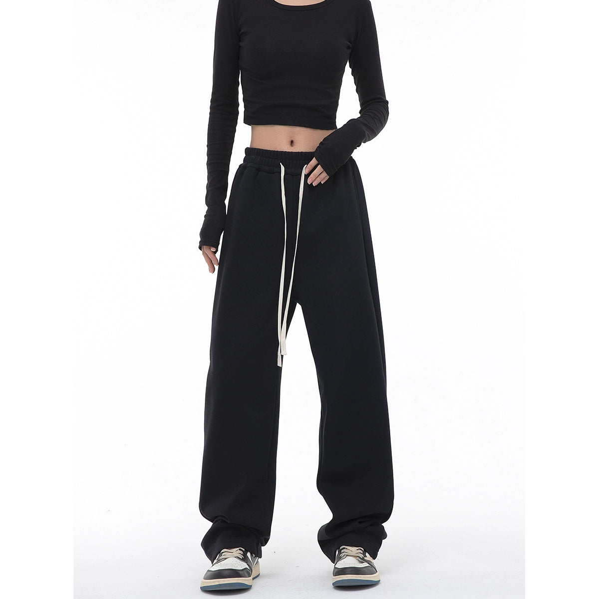 ICH MODE 340G运动裤女高腰直筒裤休闲裤2025新款夏季薄款裤子女