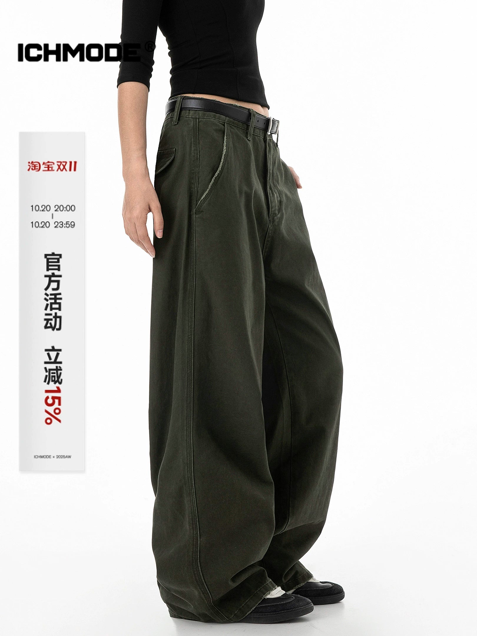 ICH MODE 美式复古水洗直筒裤女秋冬宽松阔腿裤工装休闲裤牛仔裤