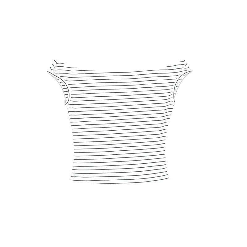 野生zero 条纹豹纹一字肩短款甜辣小上衣女夏季设计感修身显瘦t恤