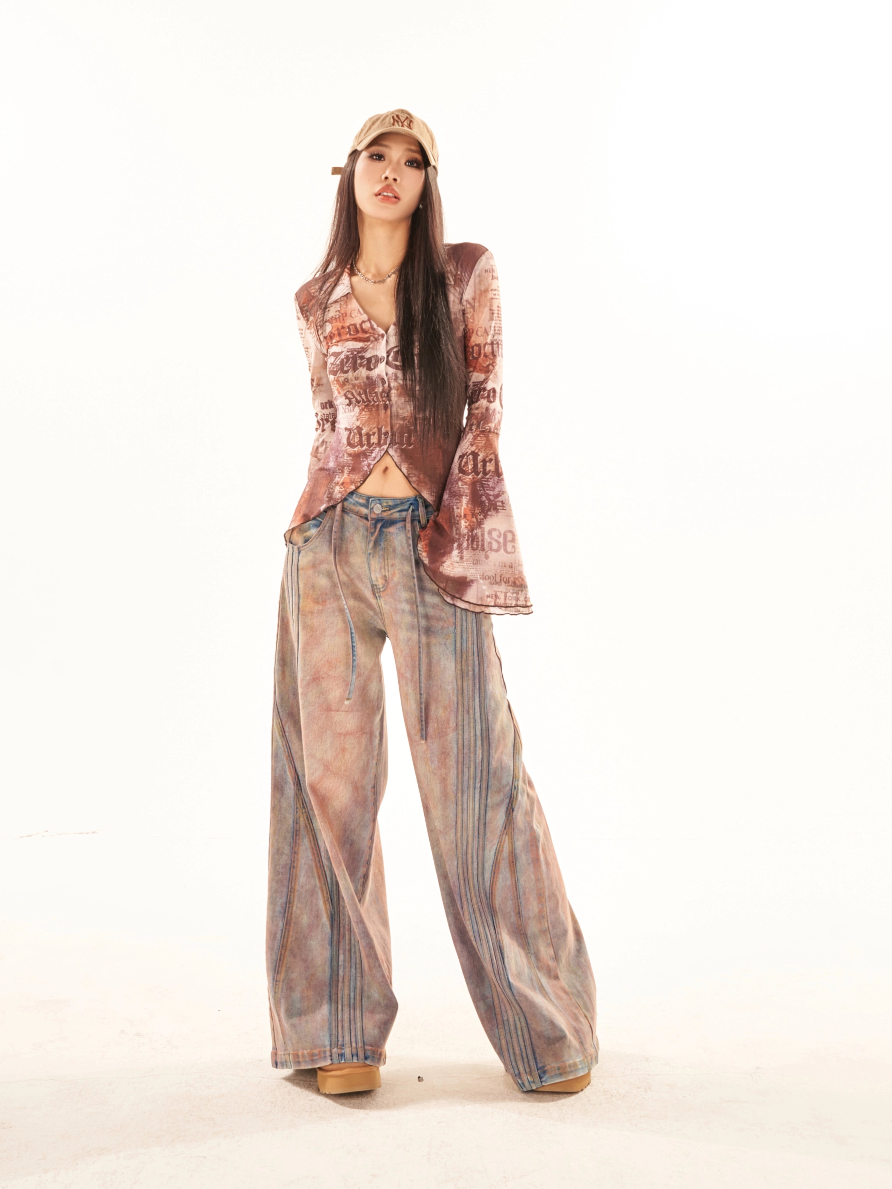 野生zerocircle复古水洗直筒牛仔裤女春季设计感显瘦宽松阔腿裤子