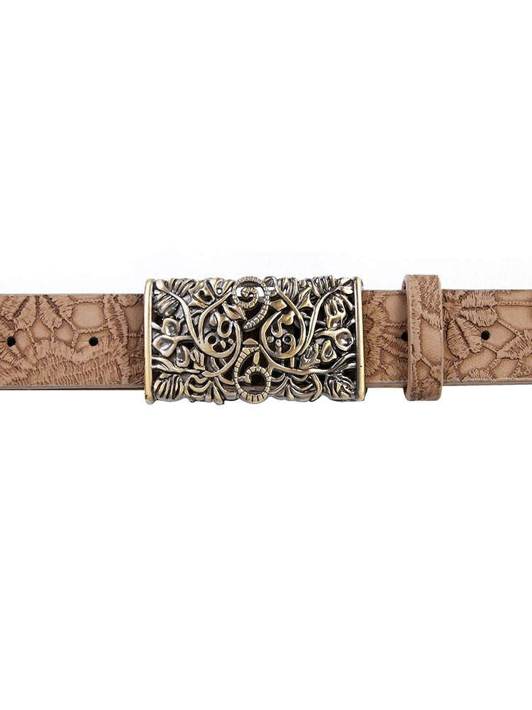 野生zerocircle复古棕色皮带女免打孔高级设计感小众装饰细腰裤带