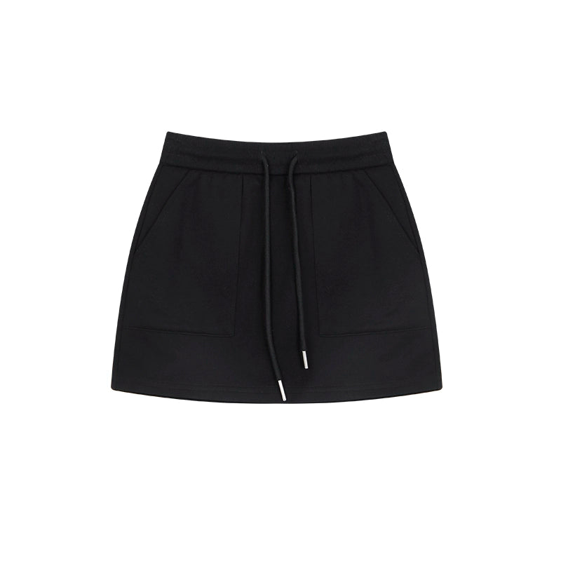 野生zero休闲套装裙女夏季黑色宽松v领无袖背心松紧腰a字半身裙子