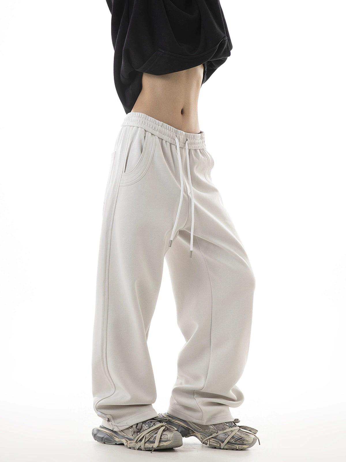 ICH MODE 美式复古休闲运动卫裤女秋冬国潮牌宽松垂感直筒休闲裤