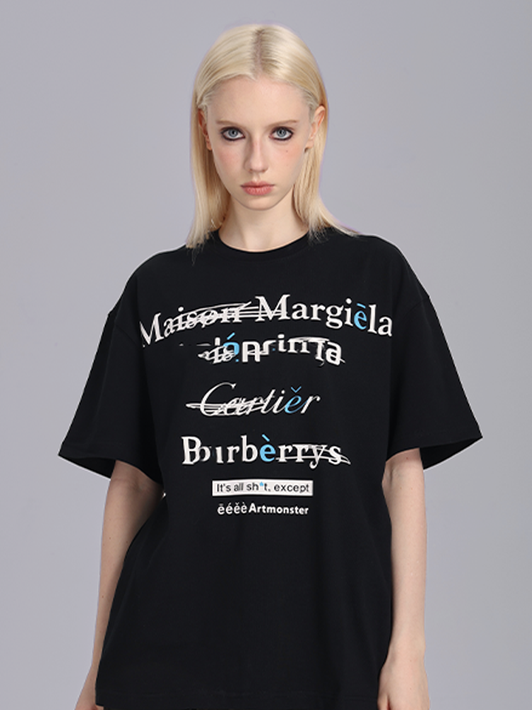 eeeeArtmonster创意"恶搞"标语美式高街ins圆领短袖T恤男女夏季潮