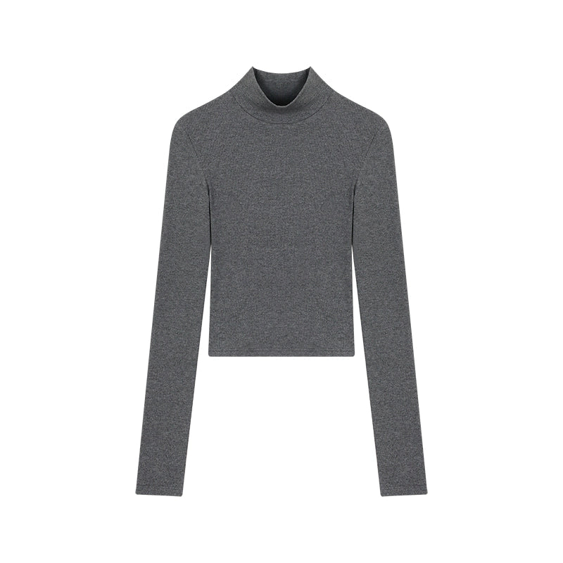 野生zerocircle 白黑灰色长袖t恤女春高领打底衫修身露背针织上衣