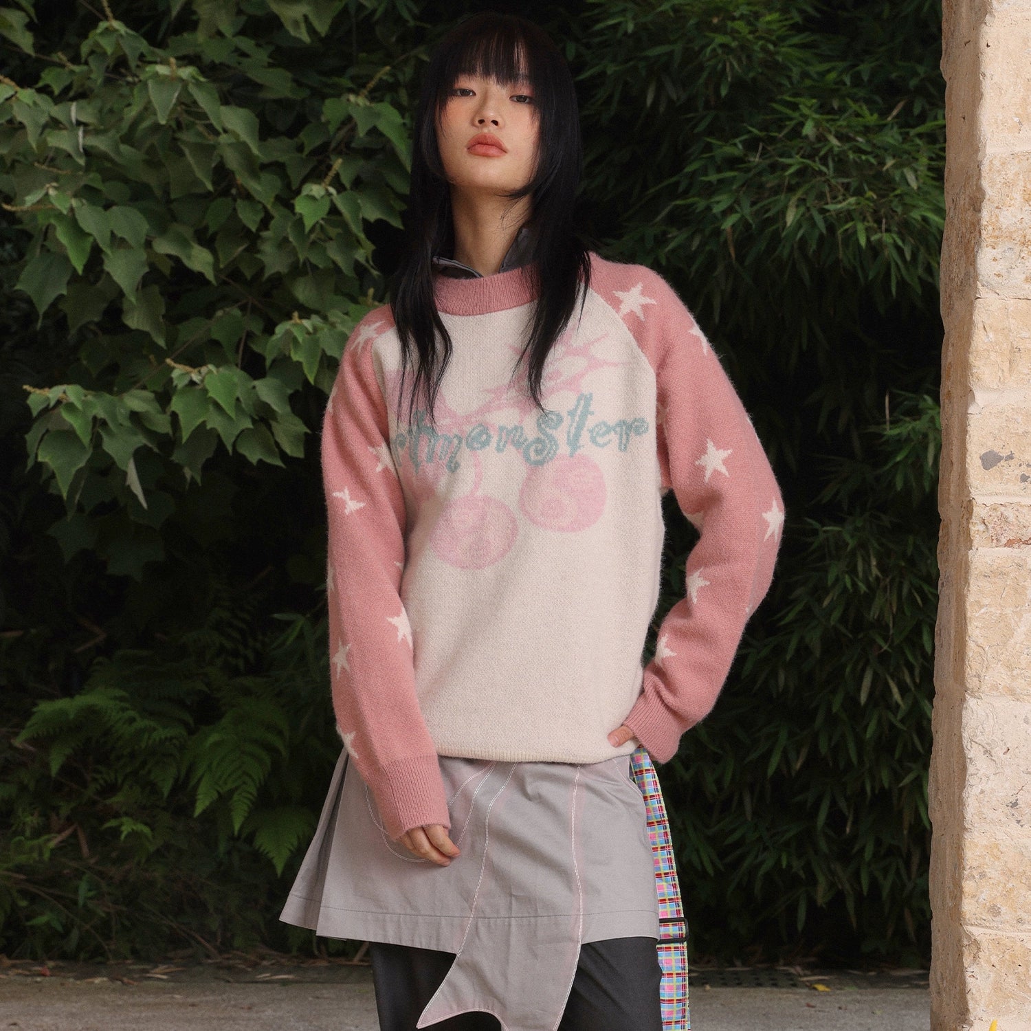 “电子樱桃”| eeeeArtmonster24FW创意樱桃印花拼色重磅圆领毛衣