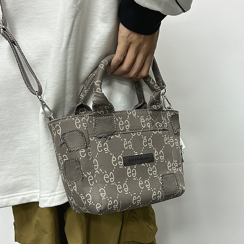 eeeeArtmonster"福美"满印复古帆布包韩版潮流贴布拼接手提斜挎包