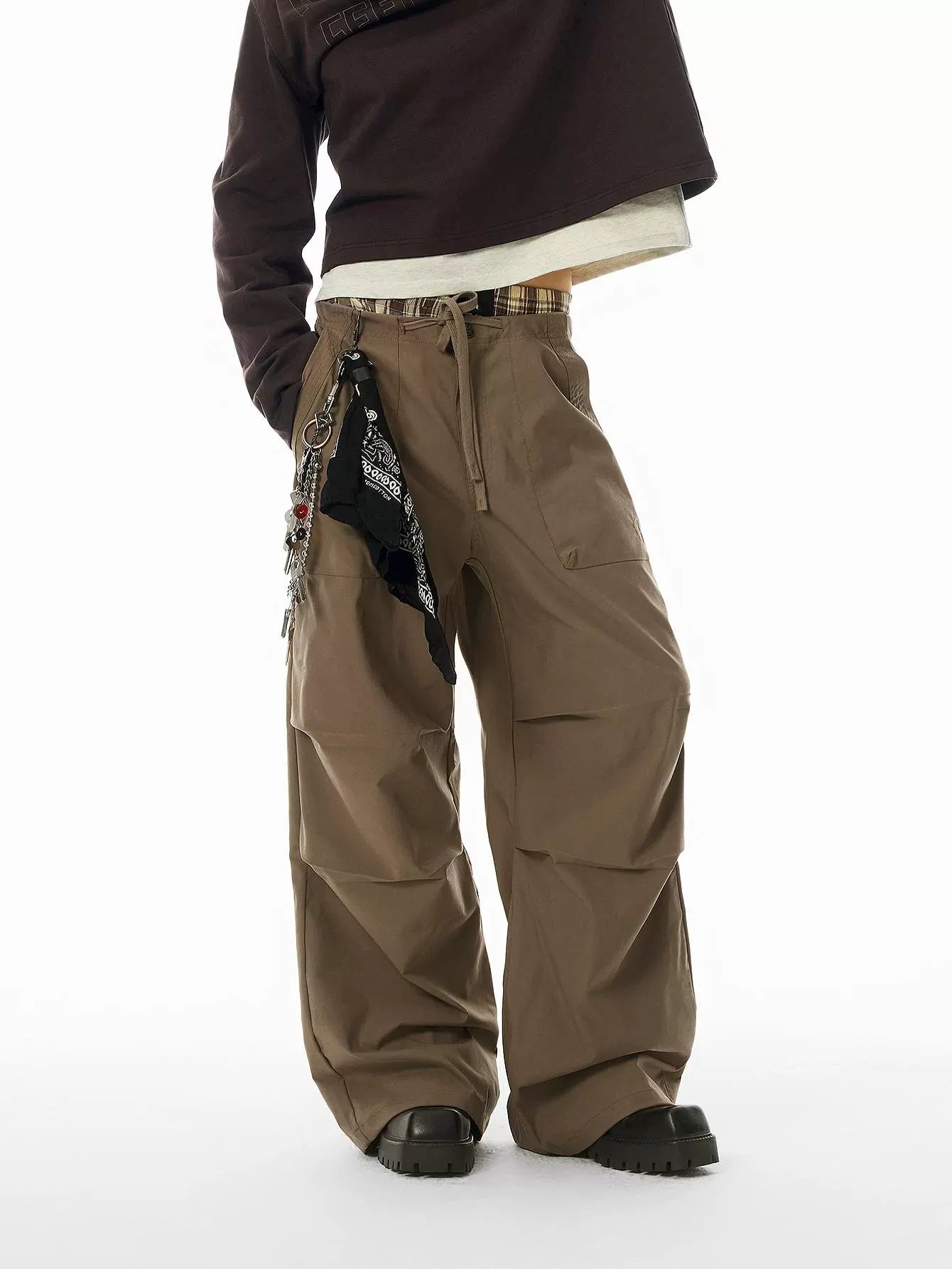 【限时特价】JHYQ春秋美式褶皱伞兵工装裤男潮牌宽松可束脚休闲裤