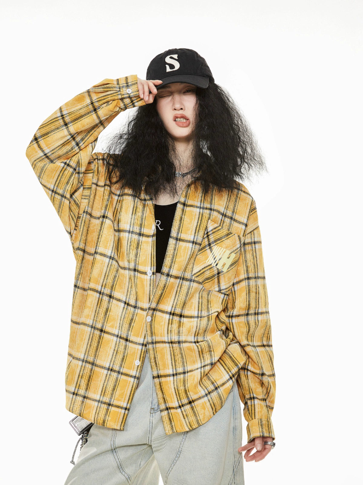 ICH MODE 美式复古格子衬衫女2025年秋冬新款高级感宽松休闲上衣