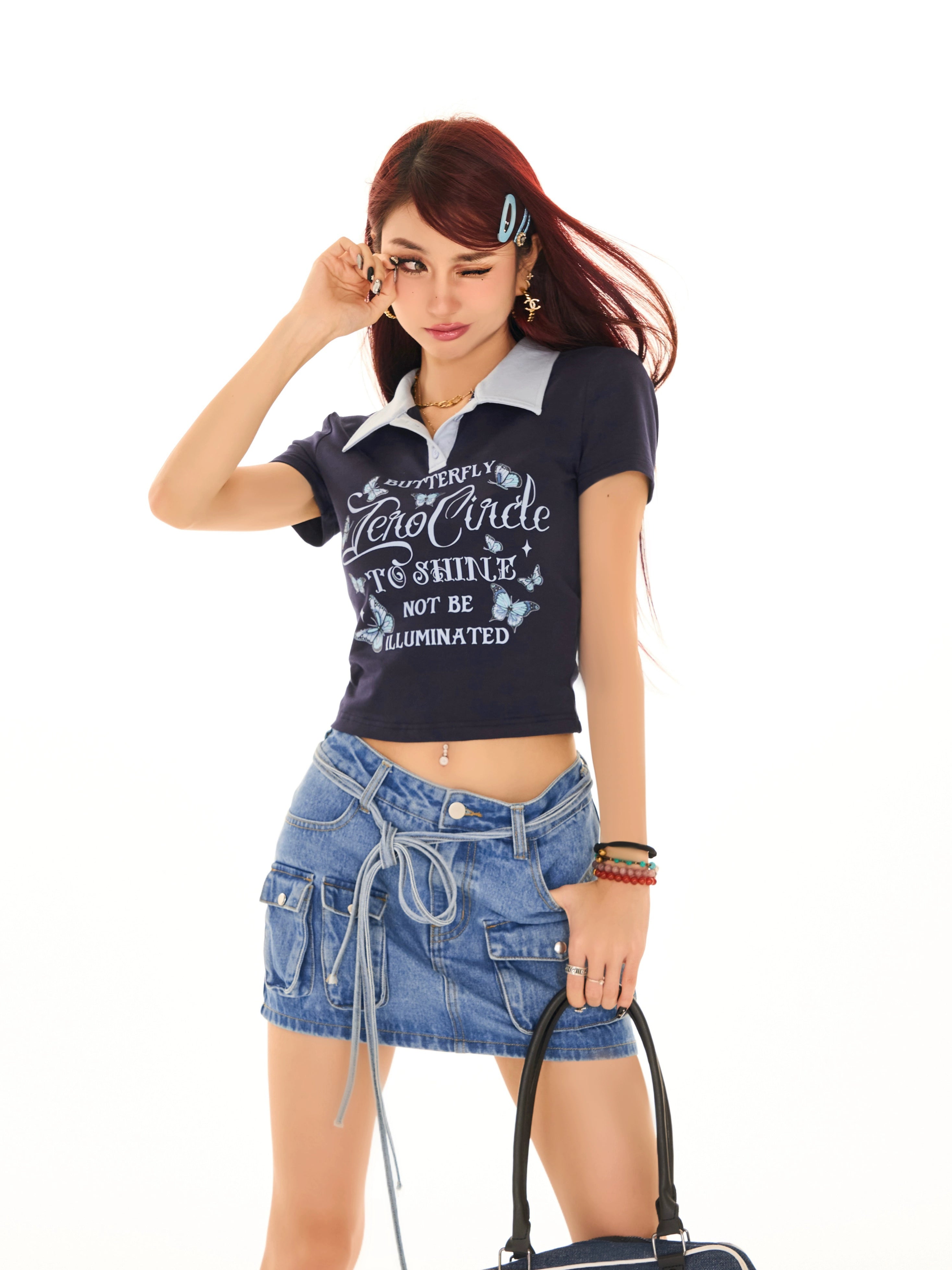 野生zerocircle 牛仔半身裙女秋设计感小众abg辣妹显瘦直筒短裙子