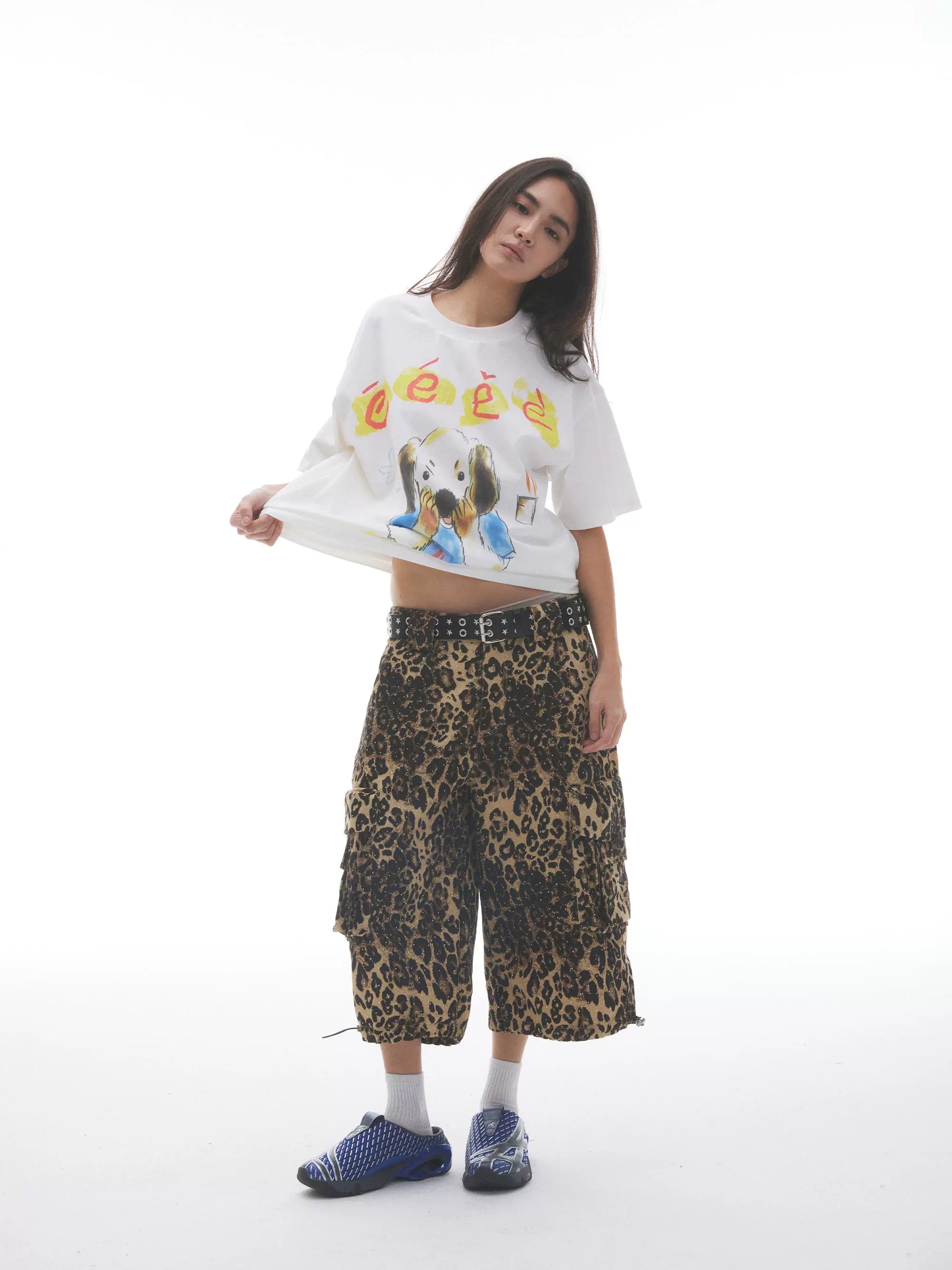 “钻石丛林”| eeee满钻豹纹重工小众夏季阔腿短裤七分裤baggy裤