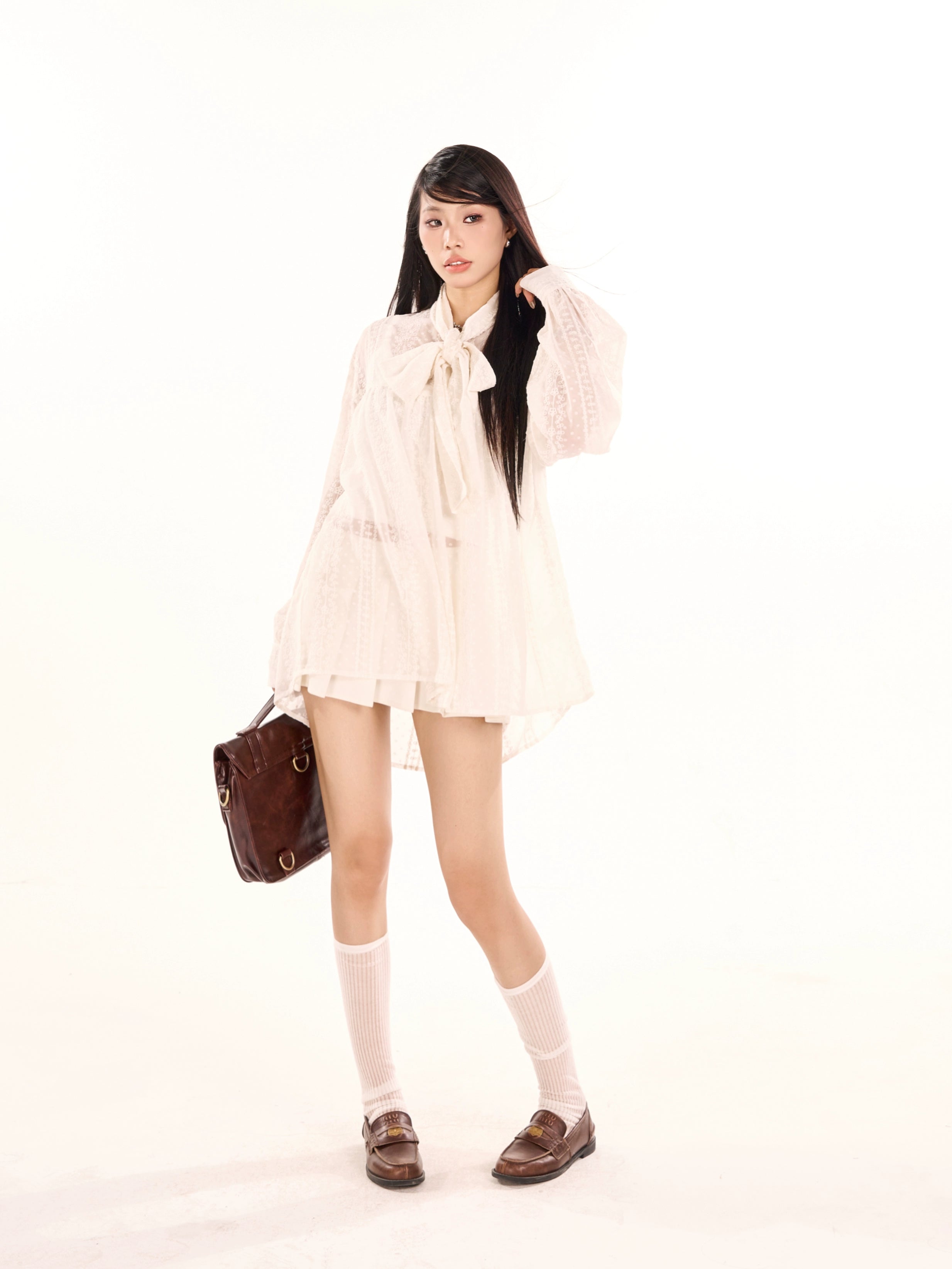 野生zerocircle白色衬衫叠穿两件套春秋吊带背心内搭宽松绑带上衣