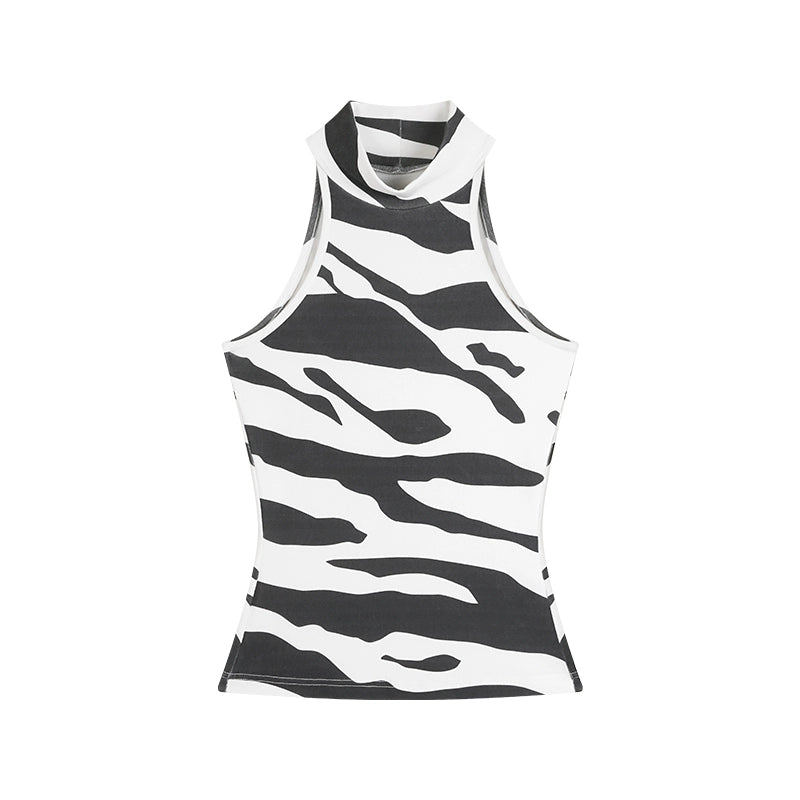 野生zerocircle豹纹无袖高领背心女夏季外穿辣妹修身显瘦小众上衣