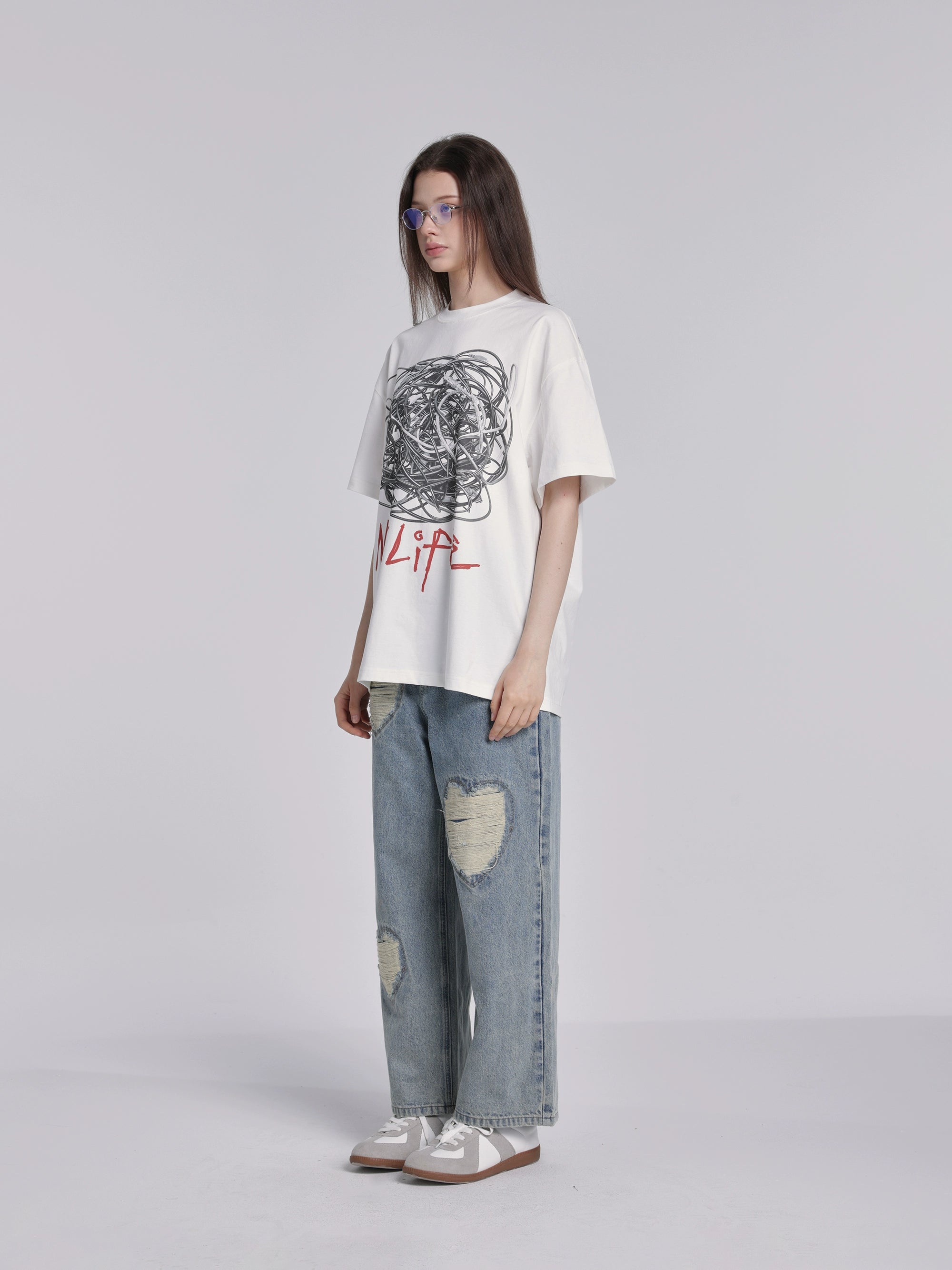 eeeeArtmonster24SS “破损之心” 爱心破洞设计水洗冰蓝色牛仔裤