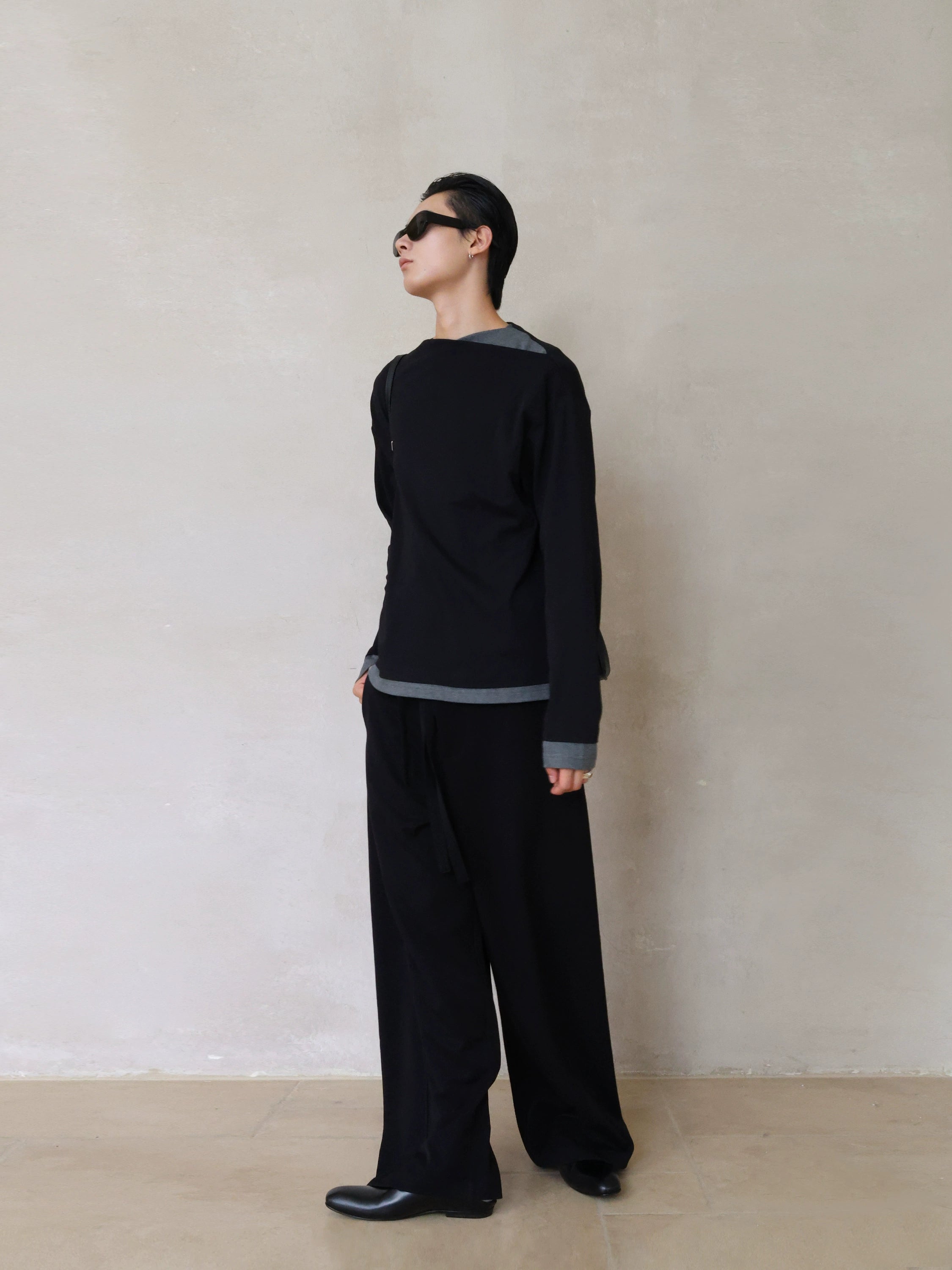 假两件棉氨柔软黑灰拼接斜领长袖打底通勤百搭TERRAINCOGNITA25AW