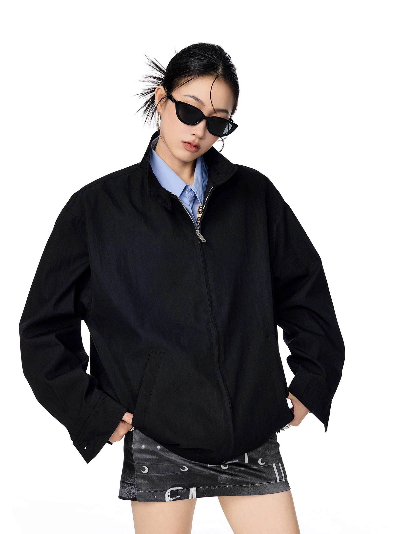 ICH MODE 美式复古休闲外套女秋冬新款宽松哈灵顿夹克工装上衣