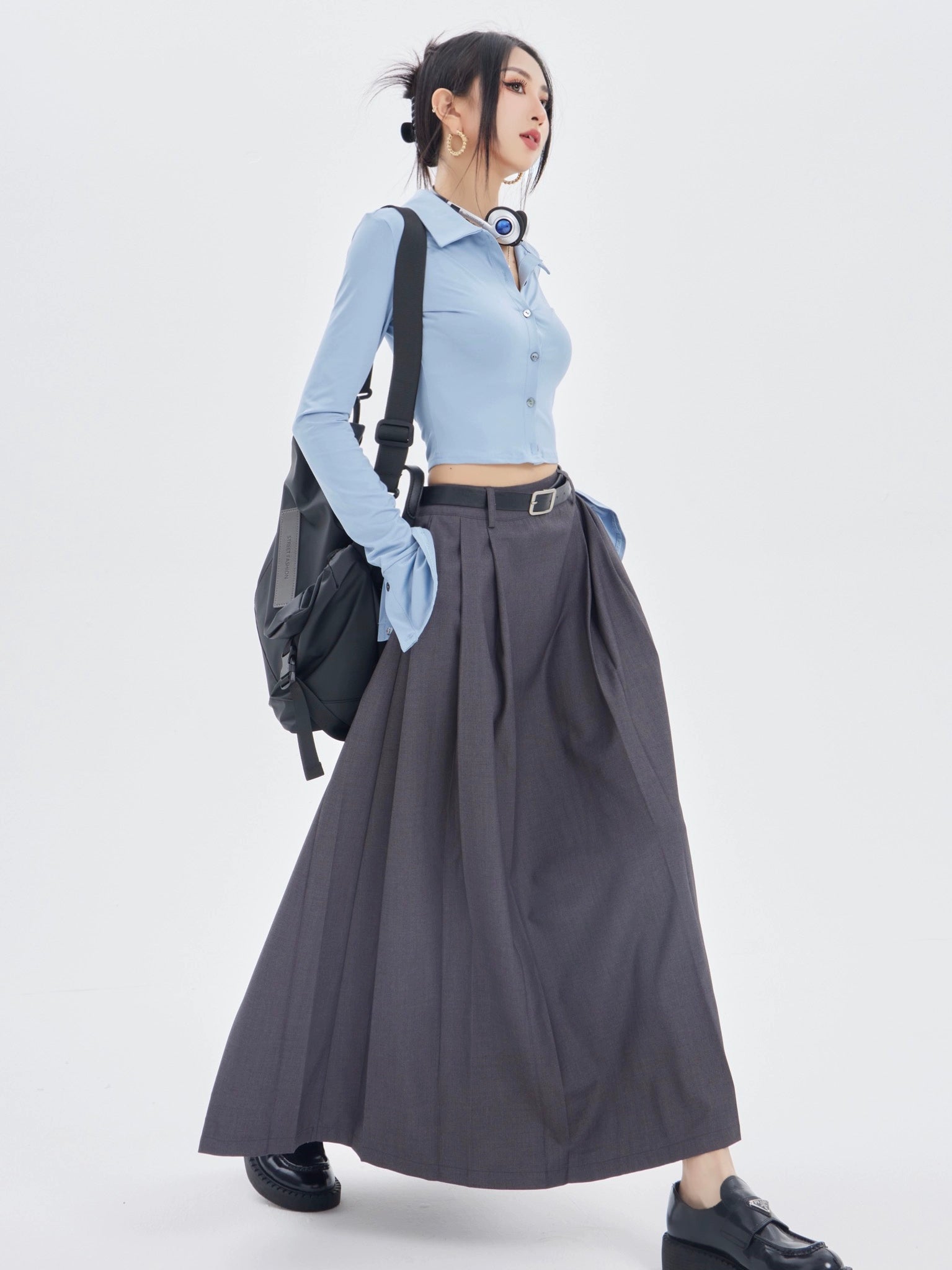 野生zerocircle灰色马面裙春夏季新款显瘦高级感百褶半身中长裙子