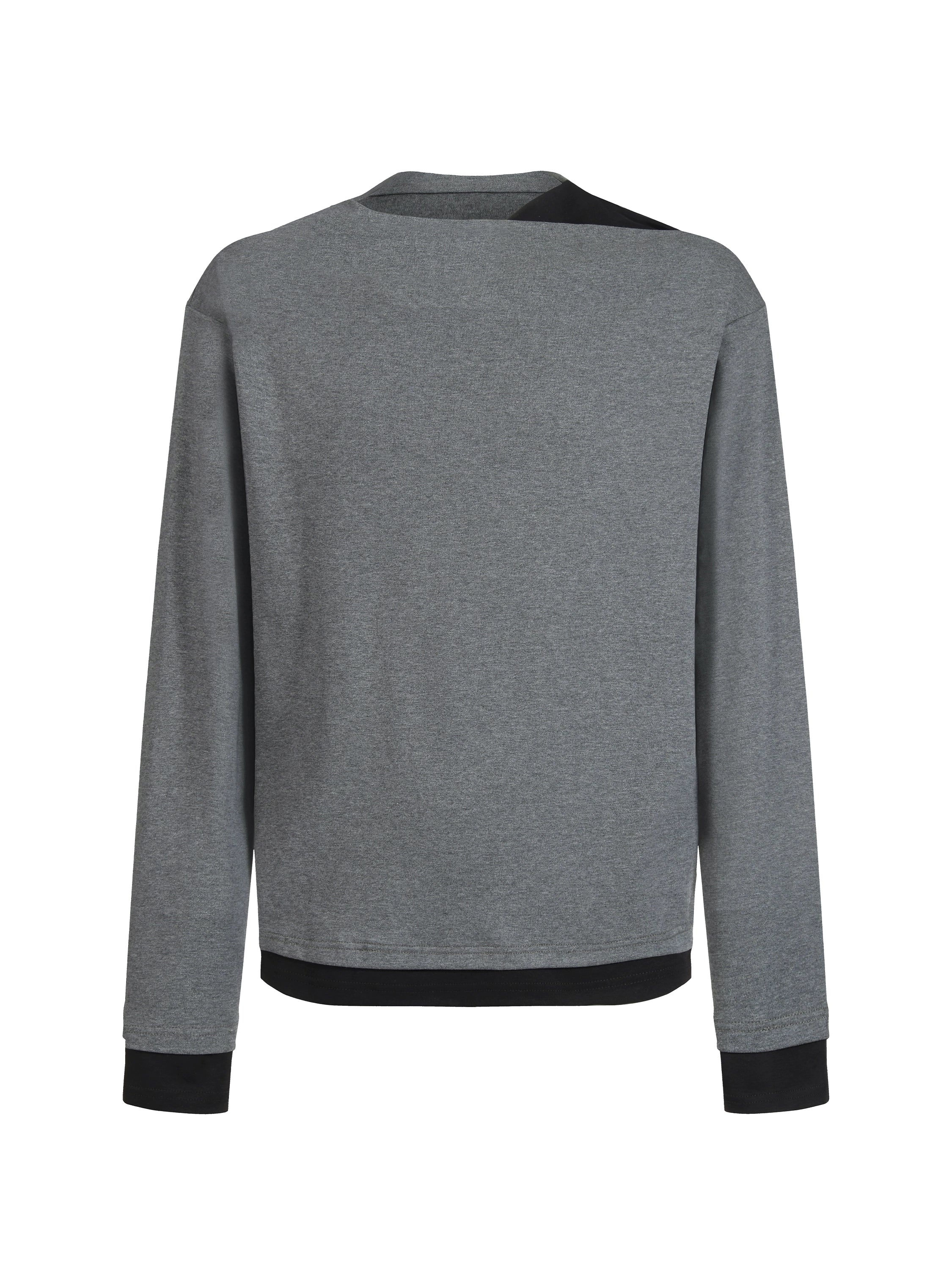 假两件棉氨柔软黑灰拼接斜领长袖打底通勤百搭TERRAINCOGNITA25AW