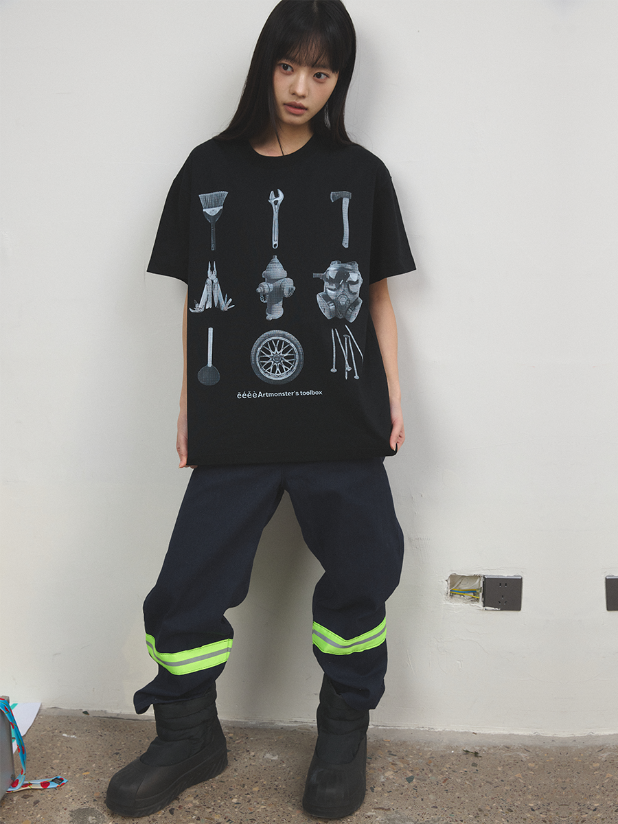 “百宝箱”| eeee复古五金工具箱印花短袖黑白艺术创意T恤宽松夏