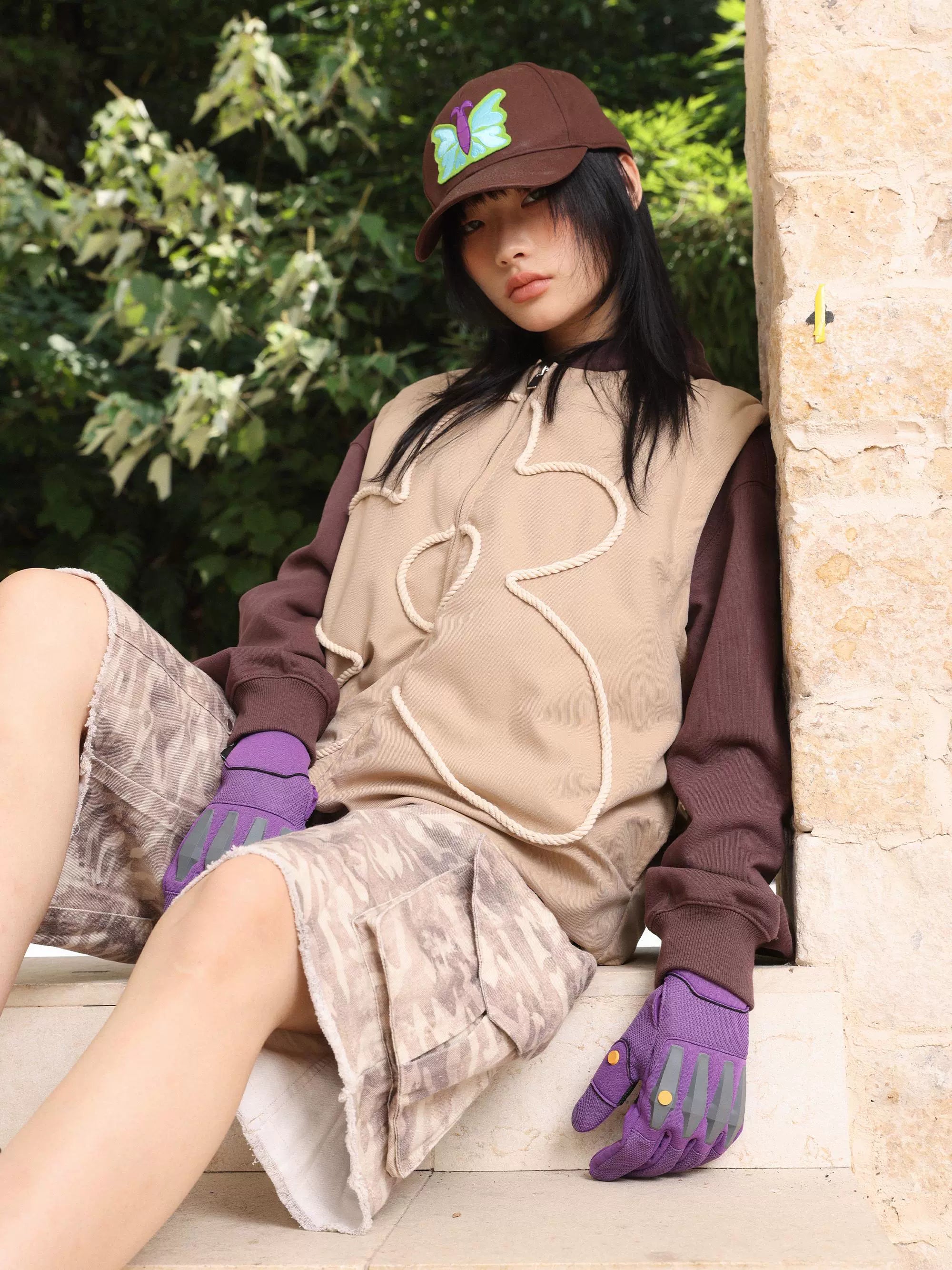 eeeeArtmonster绳绣花朵背心棉马甲加厚保暖坎肩外搭棉服无袖外套