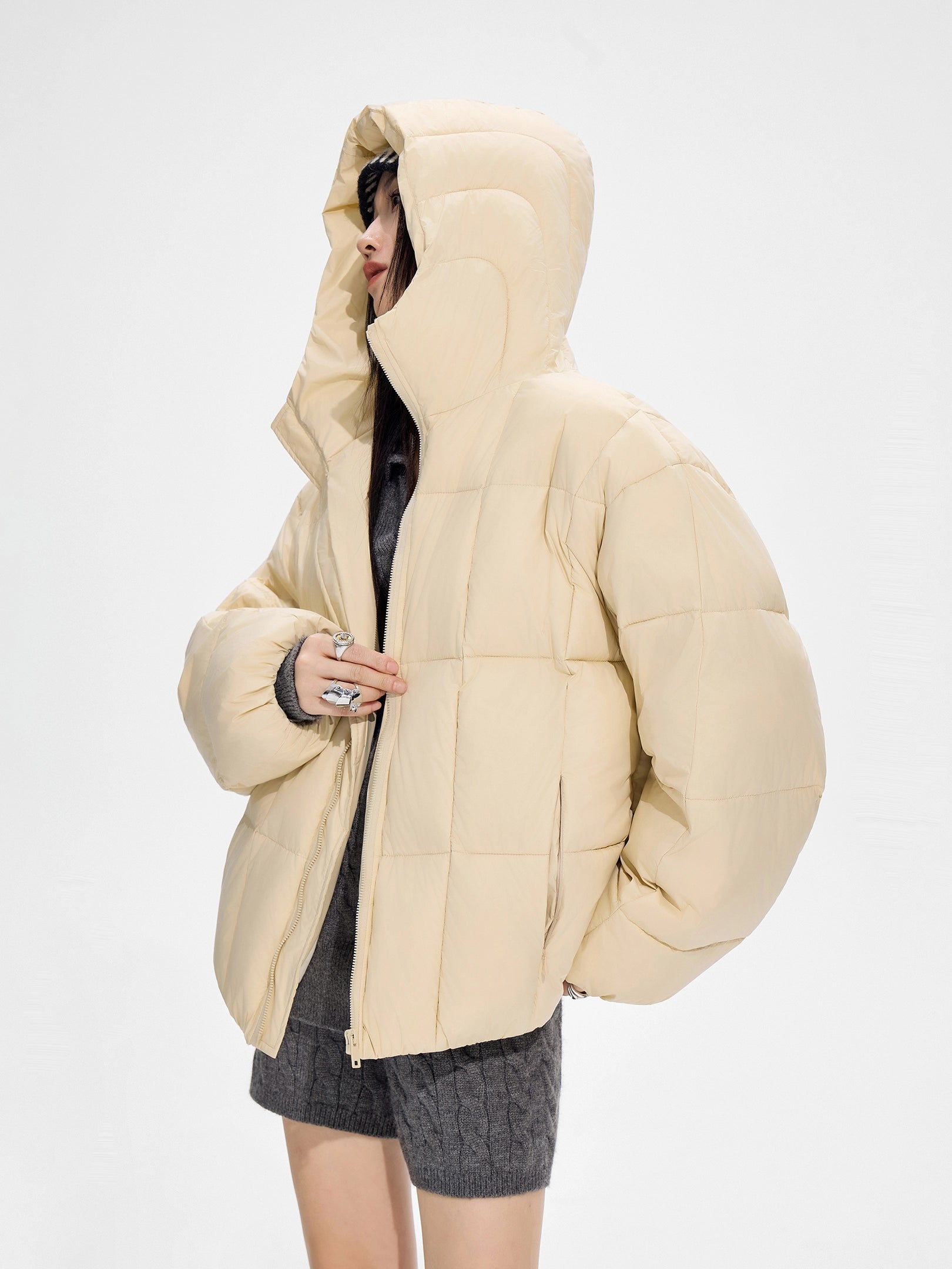 ICH MODE 90白鸭绒美式连帽羽绒服女冬季新款防寒保暖面包服外套