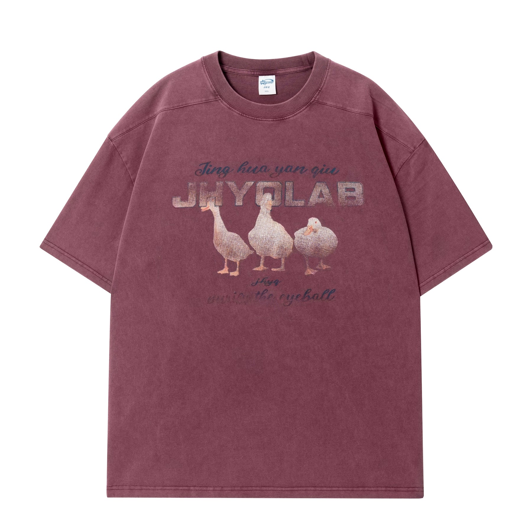 【2025好运鸭】JHYQ美式水洗做旧圆领短袖t恤男宽松重磅印花纯棉T