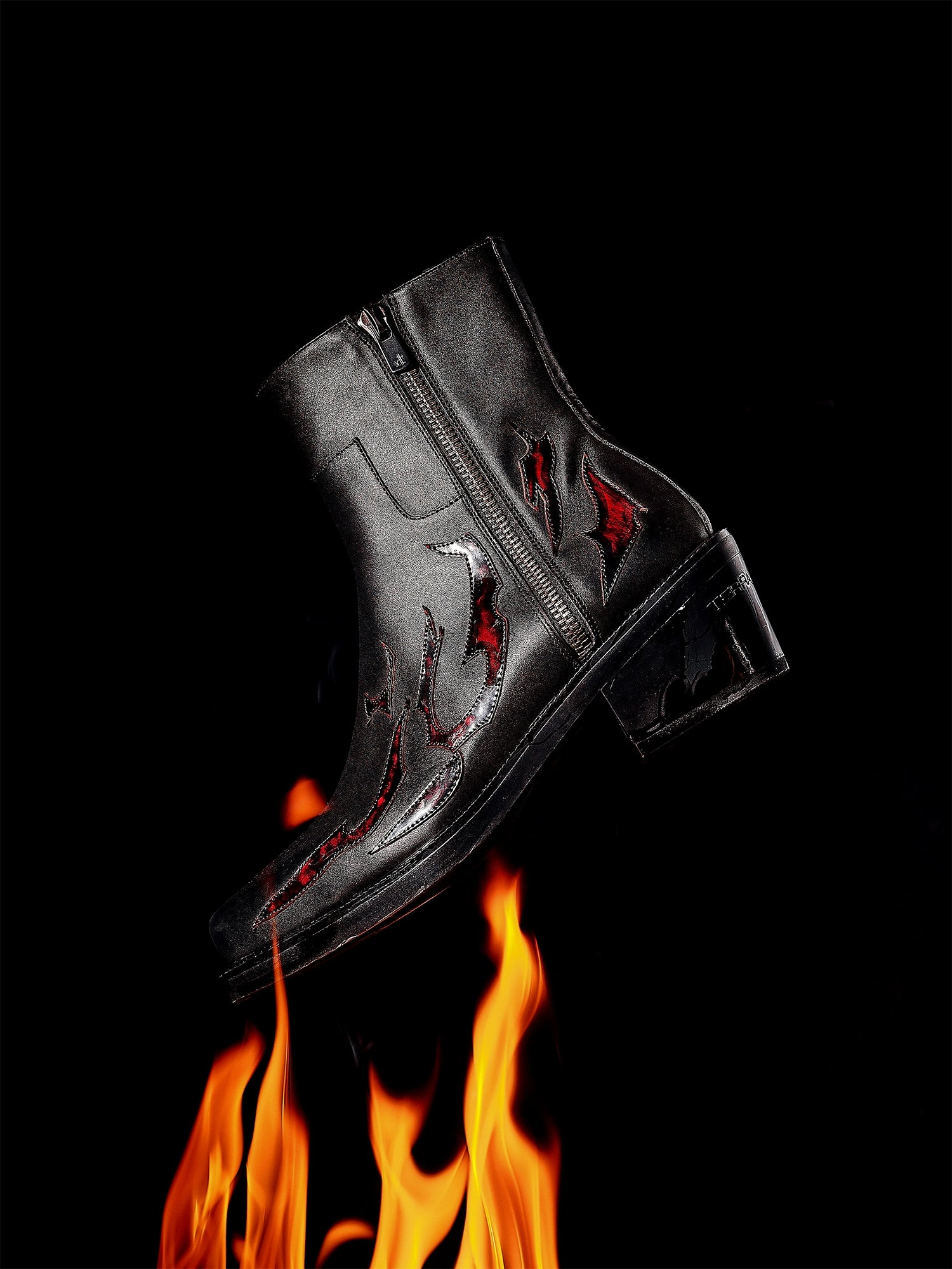 檀健次明星同款三色火焰切尔西长筒靴增高真皮皮鞋TERRAINCOGNITA