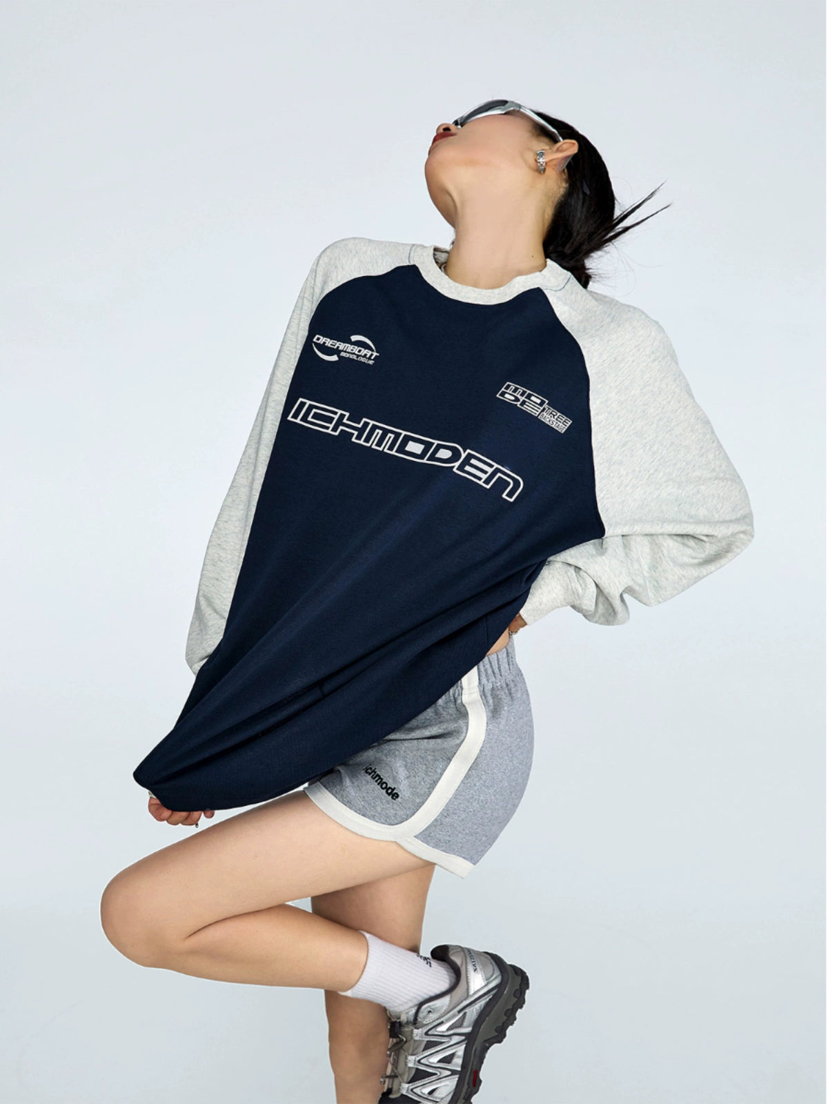 ICH MODE 美式复古圆领卫衣女2025新款秋宽松休闲百搭T恤上衣