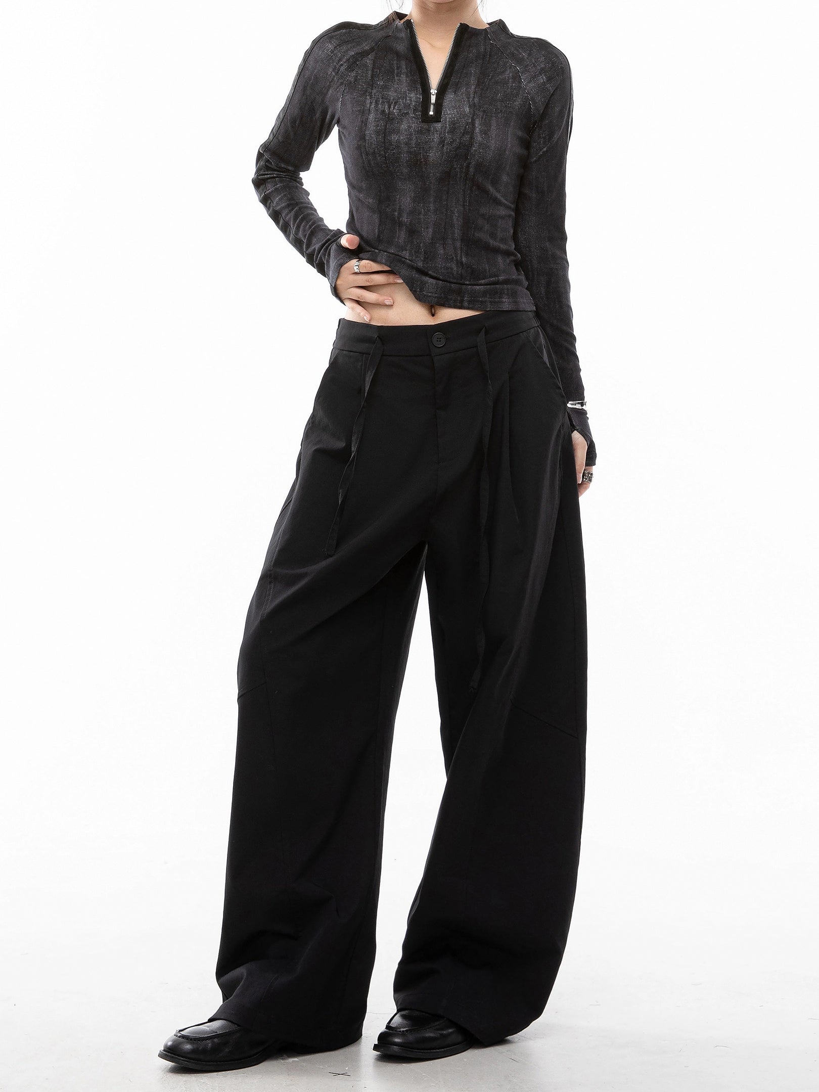 ICH MODE 美式复古弯刀休闲裤女宽松慵懒直筒裤子百搭阔腿运动裤