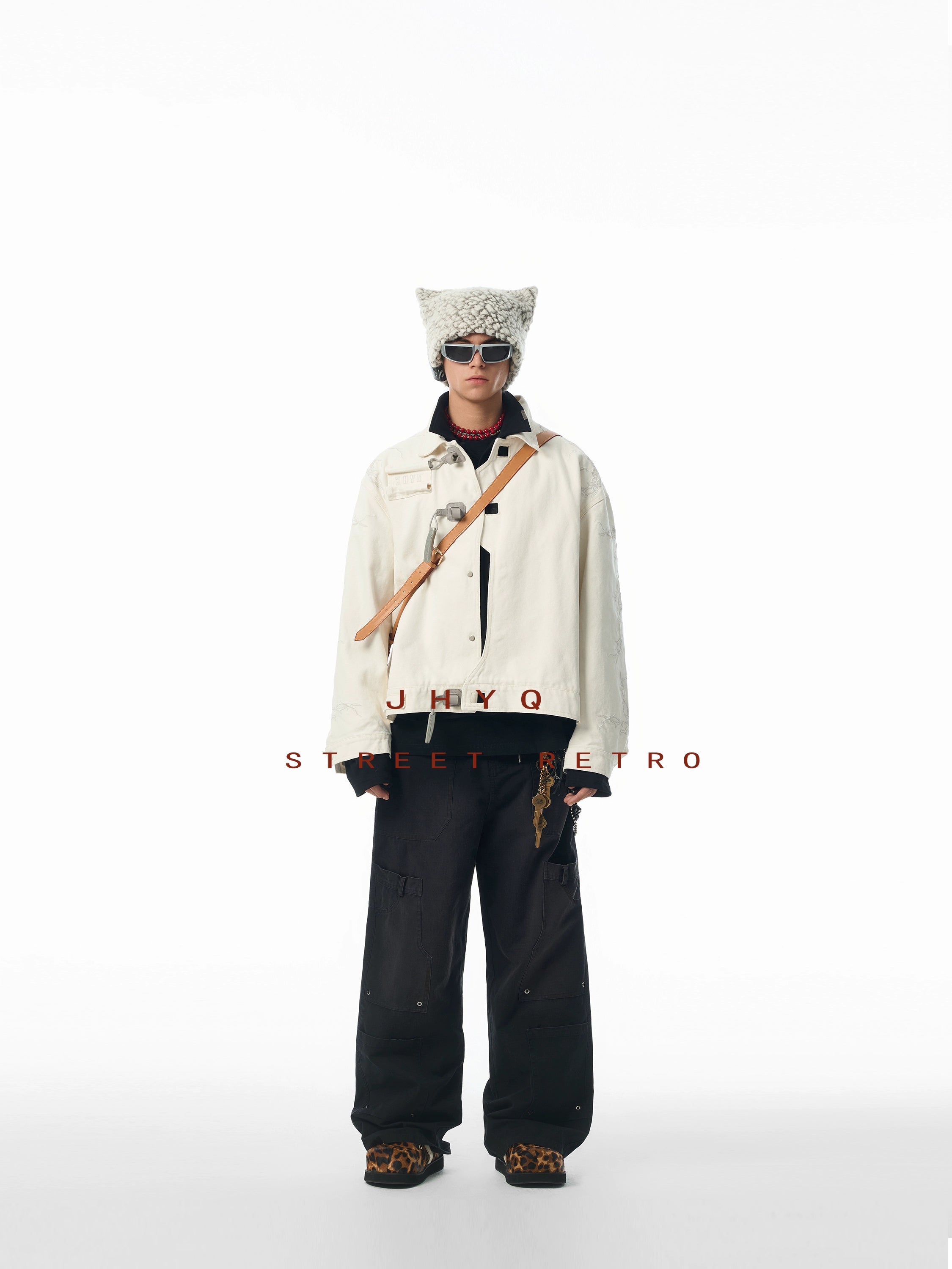 【丞磊同款】JHYQ荆棘新国风重磅机车夹克男潮牌荆棘绣棒球服外套