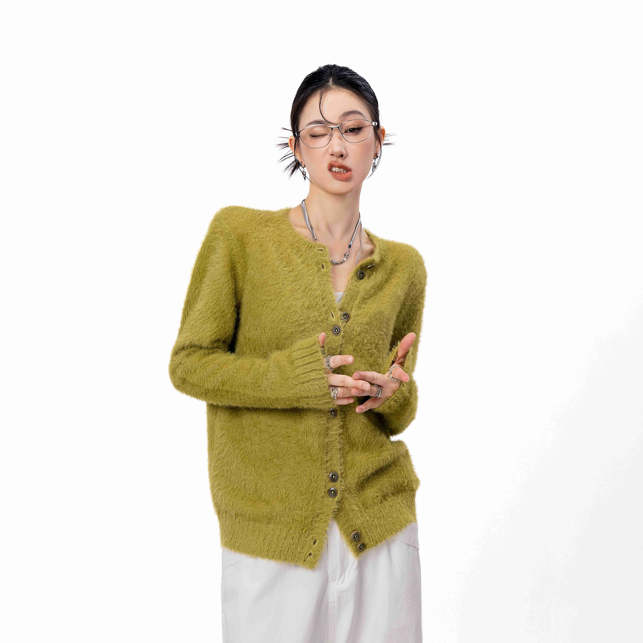 ICH MODE 美式复古毛针织衫女2025新款秋冬外搭毛衣开衫外套上衣