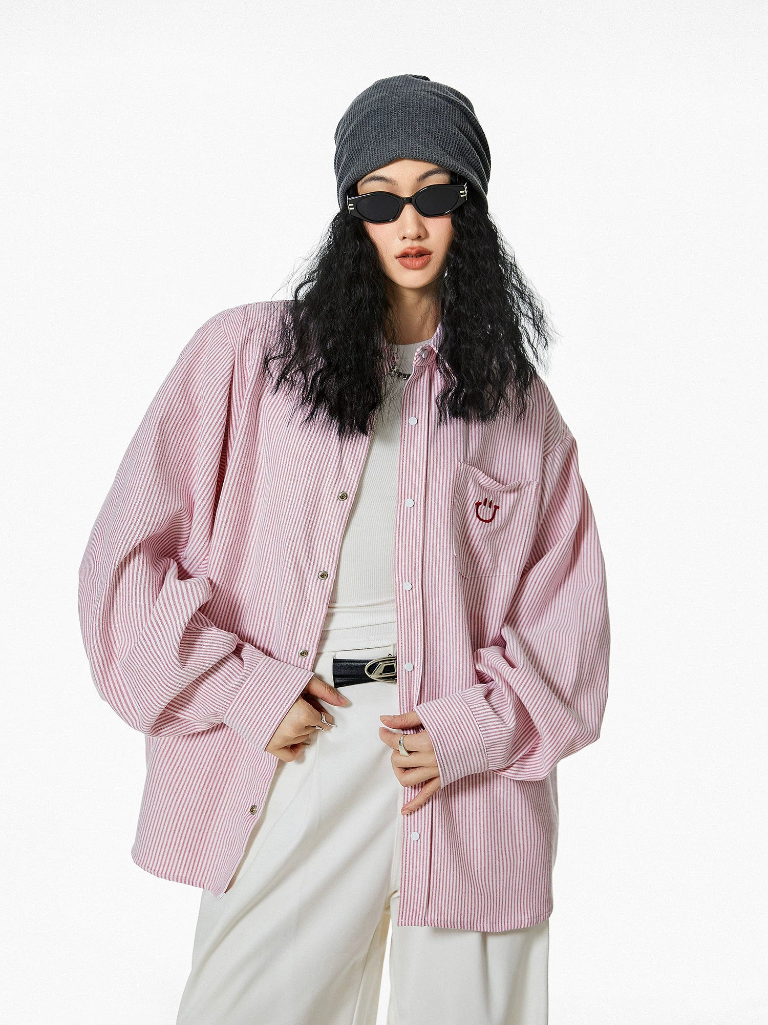 ICH MODE 美式复古条纹衬衫女秋2025新款宽松流行衬衣外套上衣